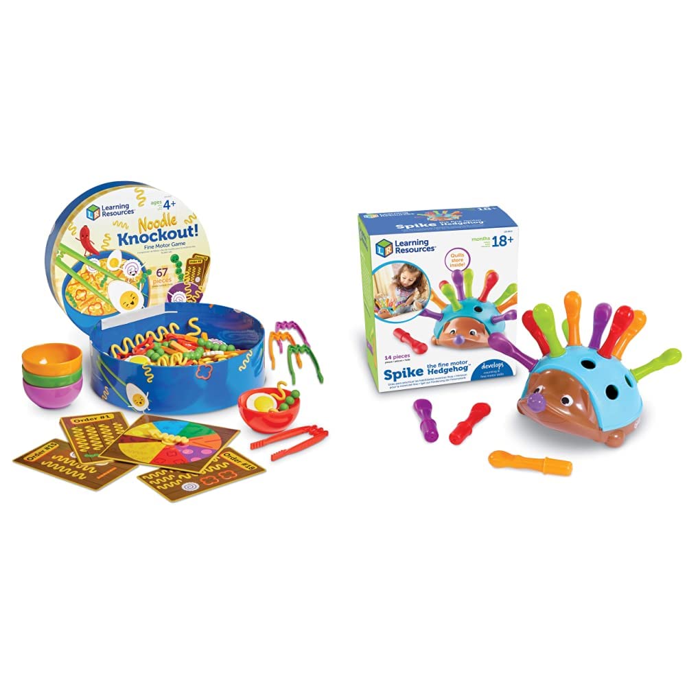 Learning Resources Noodle Knockout! Fine Motor Skills Game & Spike The Fine Motor Hedgehog - Sensory Toys for Toddlers 18+ Months - Develop Hand-Eye Coordination - Perfect for Preschool Learning & Playtime Activities