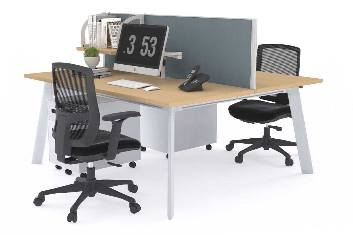 2 Person Workstation with White Frame - 1800L x 800W Switch Desk with Cable Management Scallop for Office & Home Workspace