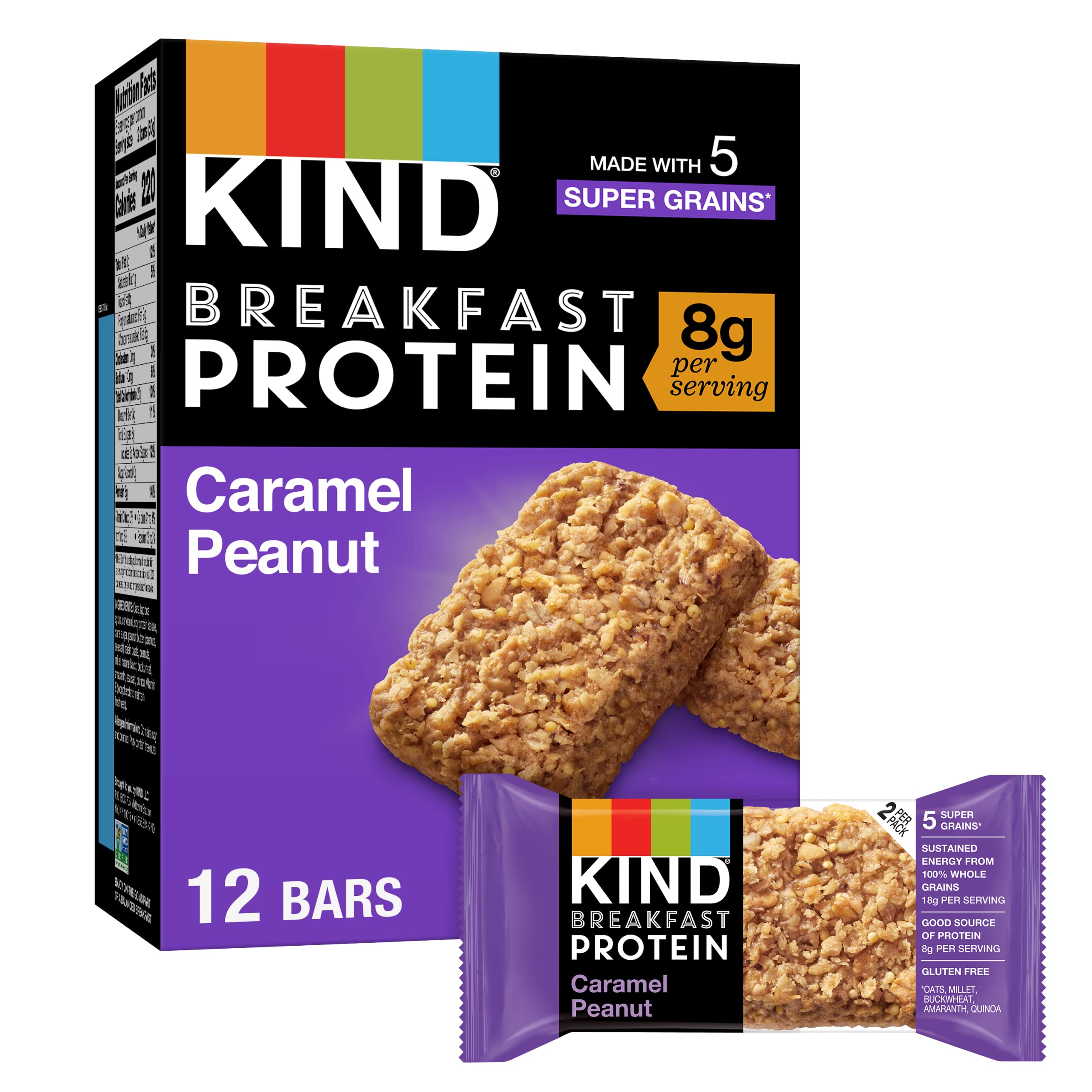 KIND Breakfast Protein Bars - Caramel Peanut Flavor, Healthy Gluten-Free Snack Bars (6 Count) | High Protein Meal Replacement for Workouts, Office & On-the-Go Nutrition
