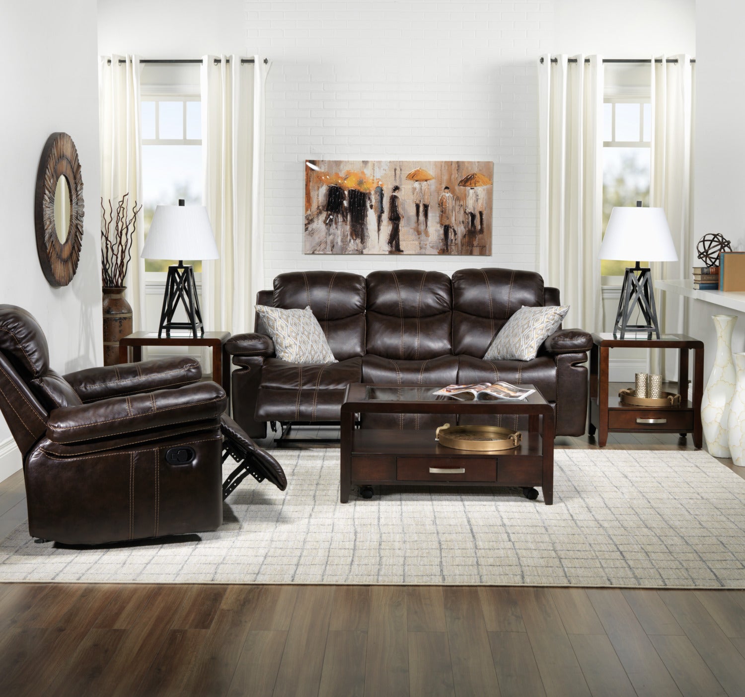 Barcelona Reclining Sofa - Brown Leather Recliner Sofa for Living Room, Home Theater & Lounge | Comfortable Modern Furniture for Relaxation