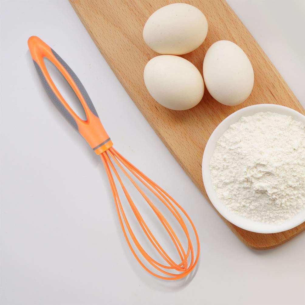 2-Piece Silicone Hand Mixer Set - Egg Whisk, Cream Frother & Butter Mixer for Baking, Cooking & Kitchen Use - Orange Manual Whisking Tool for Home & Professional Chefs