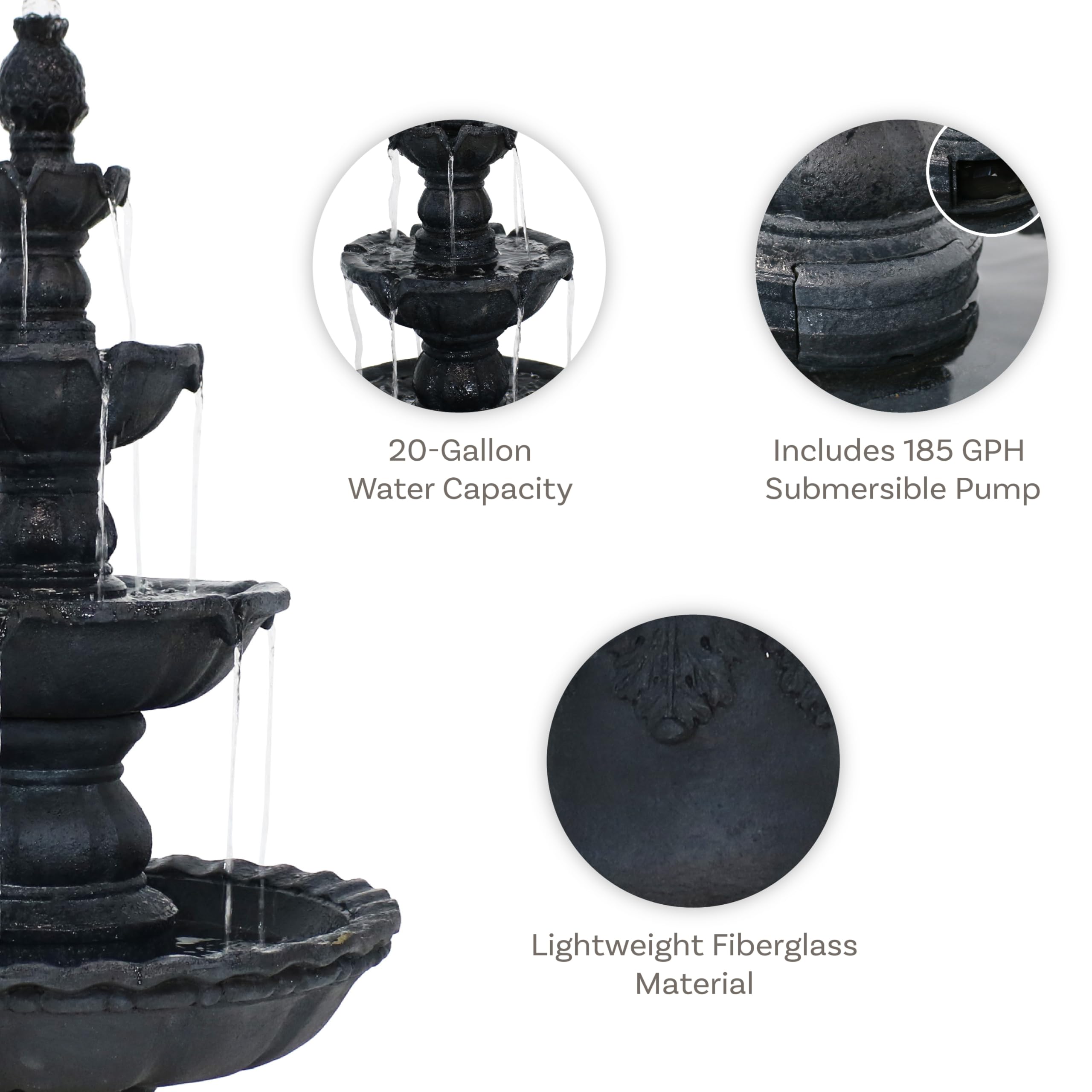 Sunnydaze 52-Inch 4-Tier Pineapple Outdoor Water Fountain - Large Garden Water Feature for Patio, Yard, or Backyard Decor - Black | Perfect for Relaxation, Meditation & Outdoor Ambiance