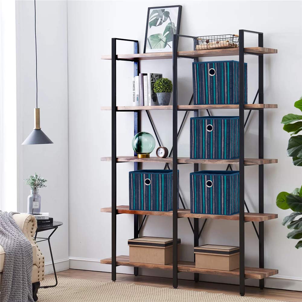 Blue Teal Printed Vertical Stripe Fabric Storage Cubes 11x11x11 Inch - Foldable Cube Bins, Storage Baskets & Drawer Inserts for Closet, Office, Nursery Organization (Set of 6) - Perfect for Home, Dorm & Classroom Organization