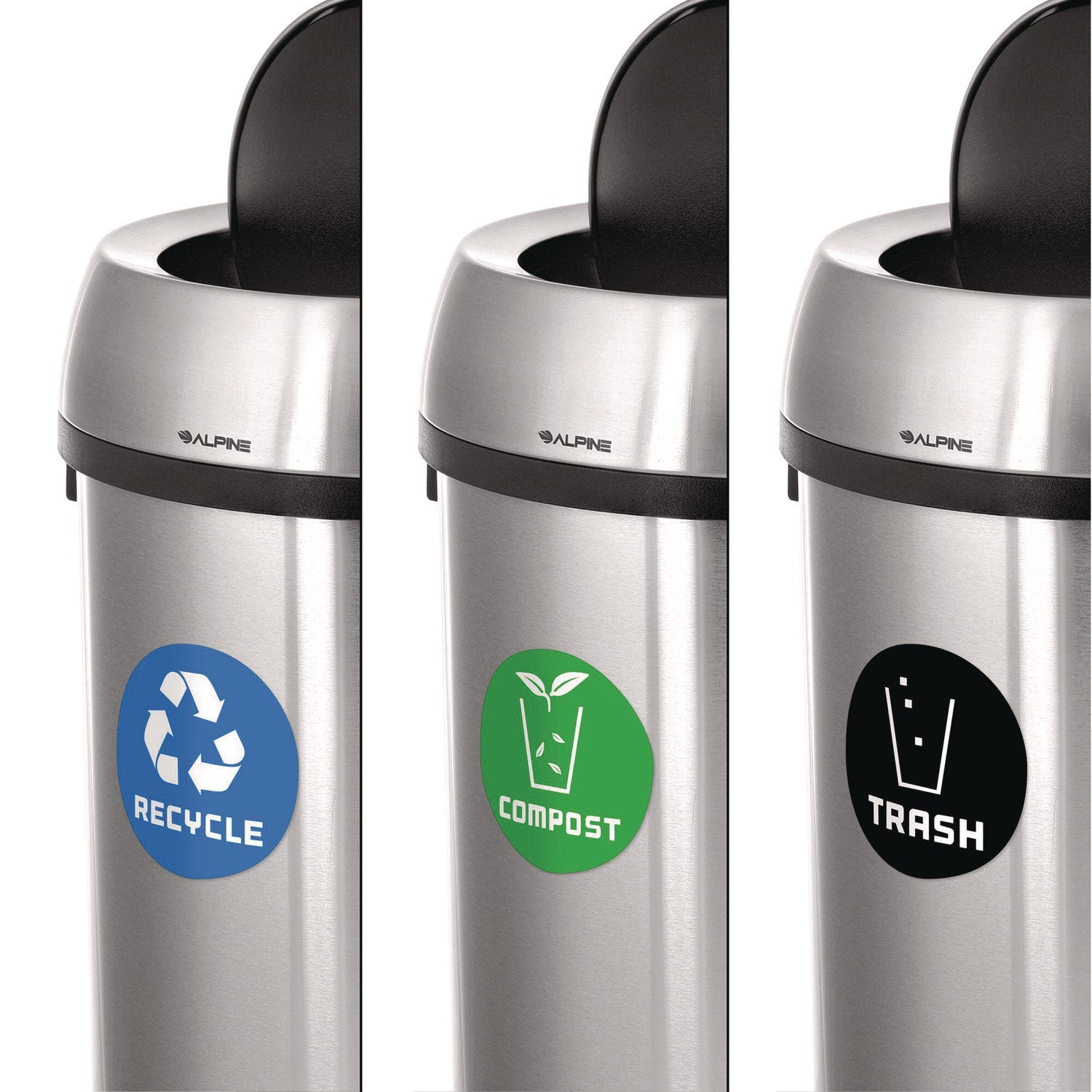 Alpine Industries 17 Gallon Stainless Steel Trash Can with Swivel Lid - Indoor Recycling Bin, Compost Bin for Kitchen, Office & Bathroom Waste Management