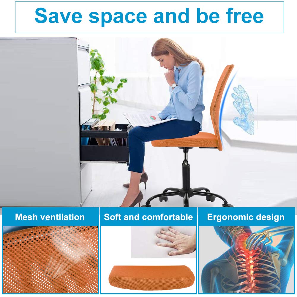 Ergonomic Mid Back Mesh Office Chair - Adjustable Height, Swivel & Rolling Wheels for Home, Student & Computer Desk - Breathable Comfort for Long Work Hours - Orange