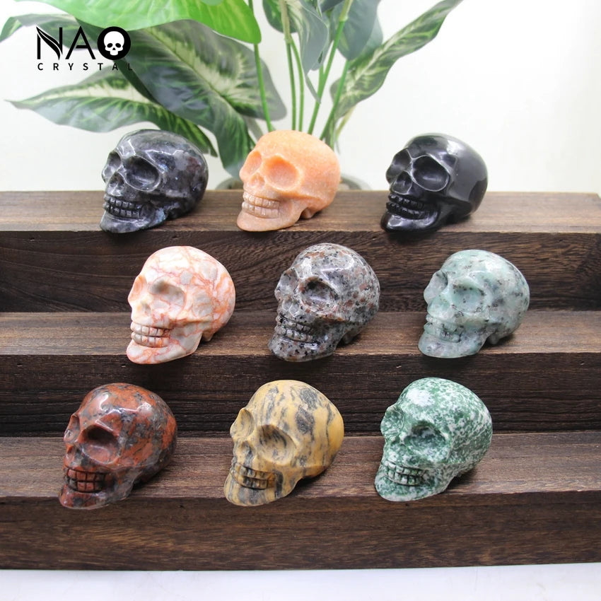 3 Inch Hand Carved Gemstone Skull Statue - Natural Healing Crystal Cranium Figurine for Halloween Decor, Home Office Room Decor, Meditation & Spiritual Gift (Perfect for Altars, Yoga Spaces & Crystal Collections)