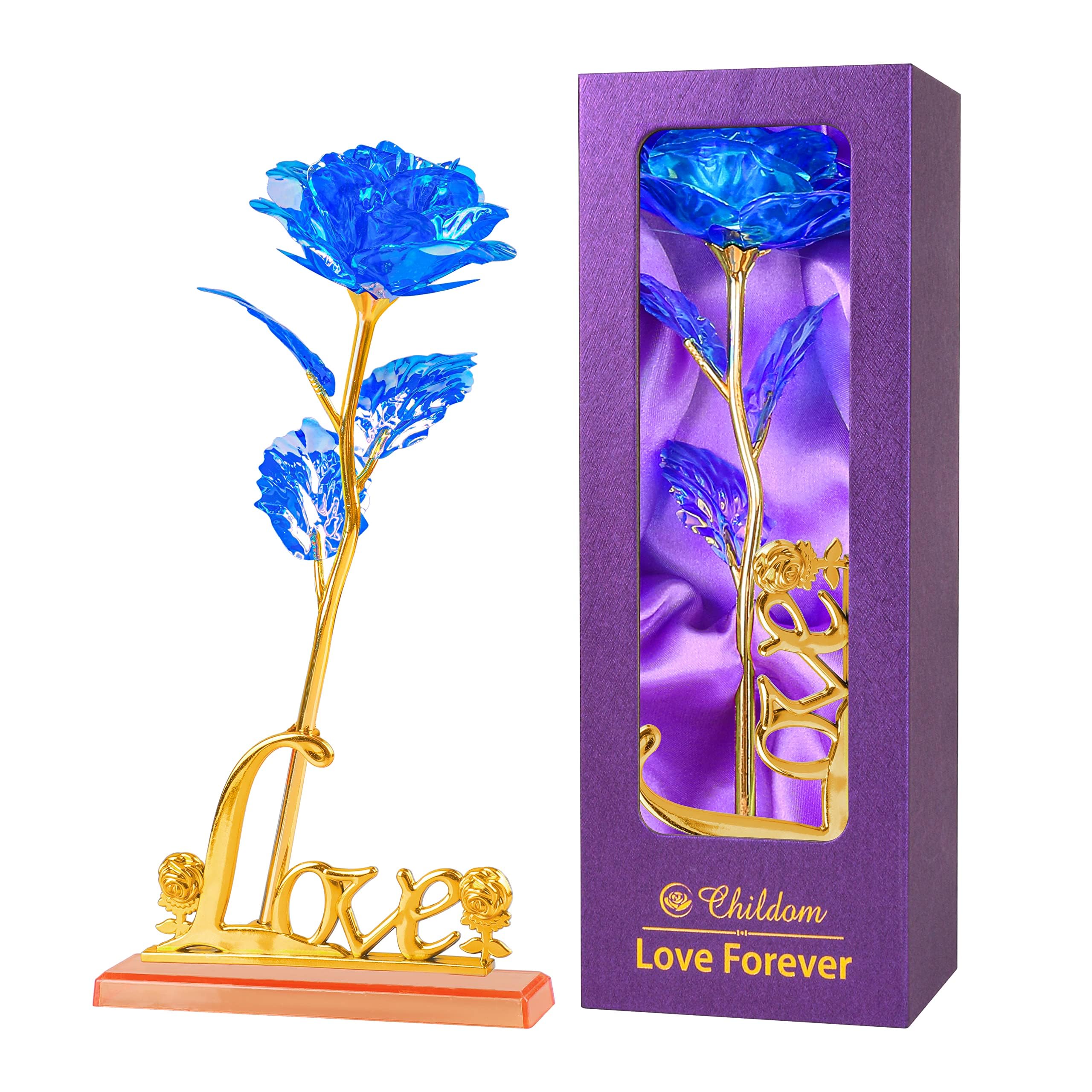 Artificial Blue Rose Flower Gift for Mom - Mother's Day, Birthday, Anniversary & Valentine's Day Present for Wife, Grandma, Women from Daughter or Son - Perfect for Home Decor, Table Centerpiece & Romantic Gift Giving