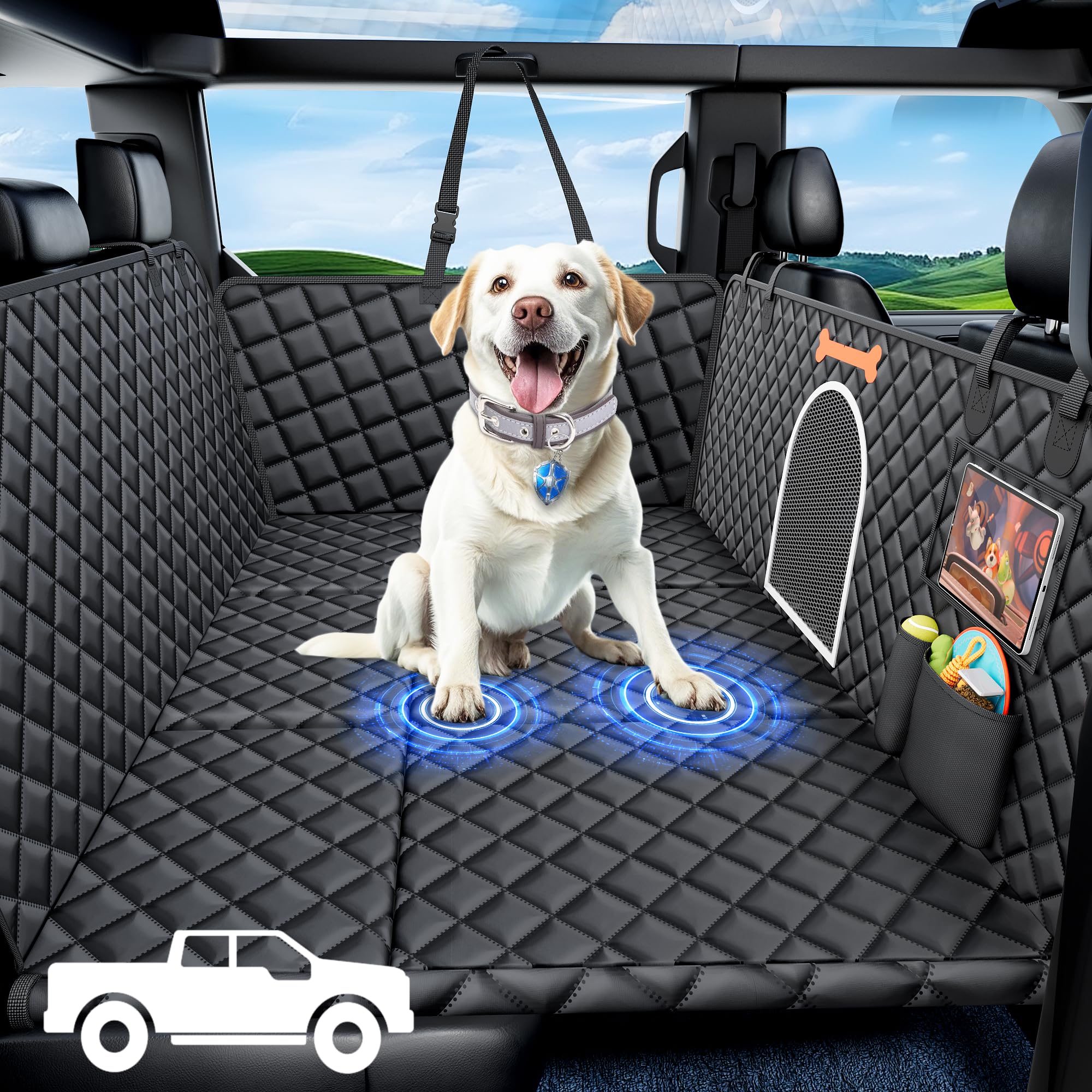 XXL Heavy-Duty Truck Dog Seat Cover for Back Seat - 400lb Capacity, 100% Waterproof Pet Car Seat Protector with Mesh Window & Hard Bottom - Universal Fit for Ford F150 Crew Cab & Large Trucks - Perfect for Road Trips, Camping & Outdoor Adventures with Your Dog