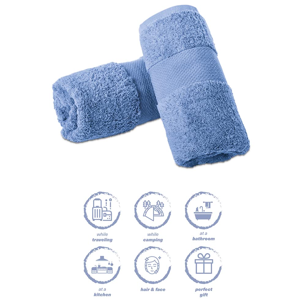 Premium Turkish Cotton Hand Towels 2-Pack (16x28 Inches) - Ultra Soft, Highly Absorbent & Quick-Drying Towels for Face, Body, Kitchen & Bathroom - Luxury Bath Towel Set in Blue - Perfect for Spa, Guest Bathrooms & Upscale Hotels