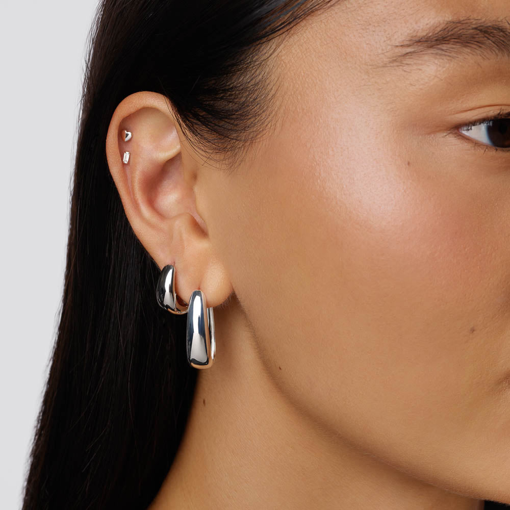Stylish Silver Elongated Dome Hoop Earrings for Women - Perfect for Everyday Wear & Special Occasions