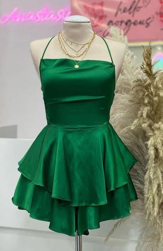 Elegant A-Line Green Satin Short Prom Dress for Homecoming - J4992 | Perfect for Parties, Dances & Special Occasions
