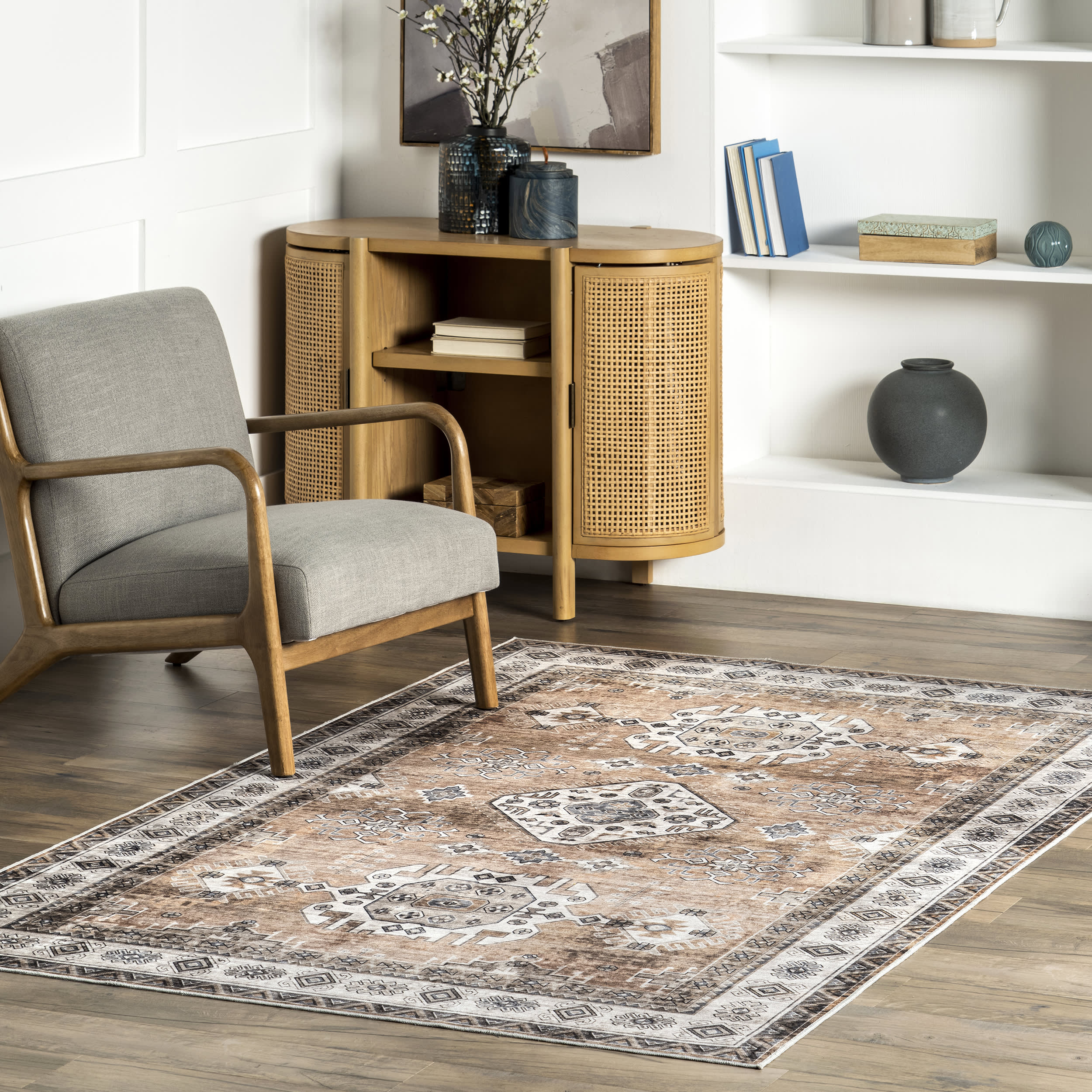 Antoinette Spill-Proof Washable Rug - Light Orange | Non-Slip Kitchen & Nursery Mat for Home Decor