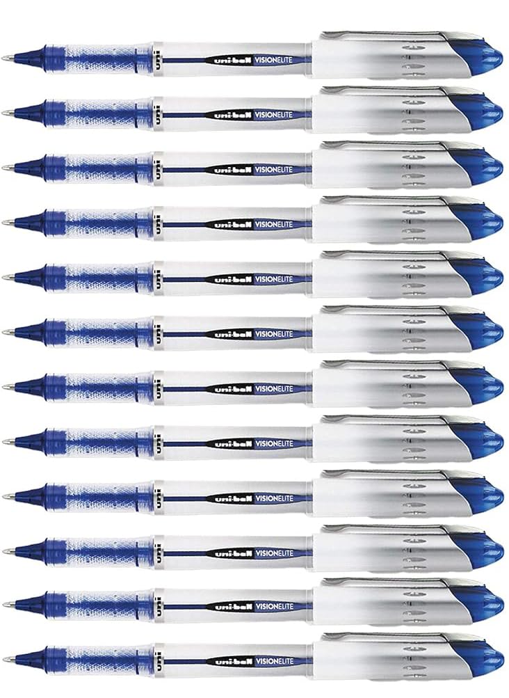 Uni-ball Vision Elite Rollerball Pens - Bold 0.8mm Point, Blue Ink, 12-Pack with Reusable Pouch - Perfect for Office, School & Note Taking