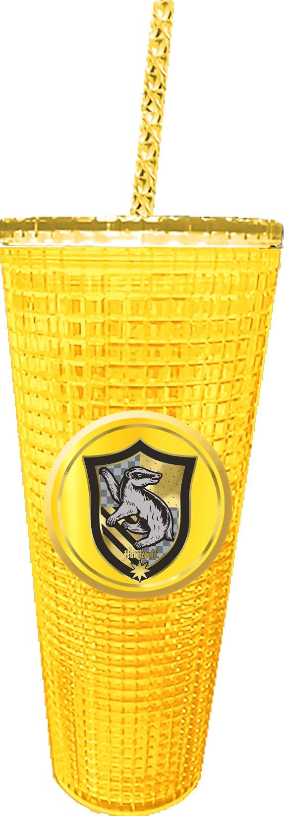 Harry Potter Diamond Tumbler 20oz - Hufflepuff Themed Insulated Cup with Straw - BPA Free Double Wall Stainless Steel Travel Mug - Perfect for Coffee, Tea & Cold Drinks at Home, Office or School