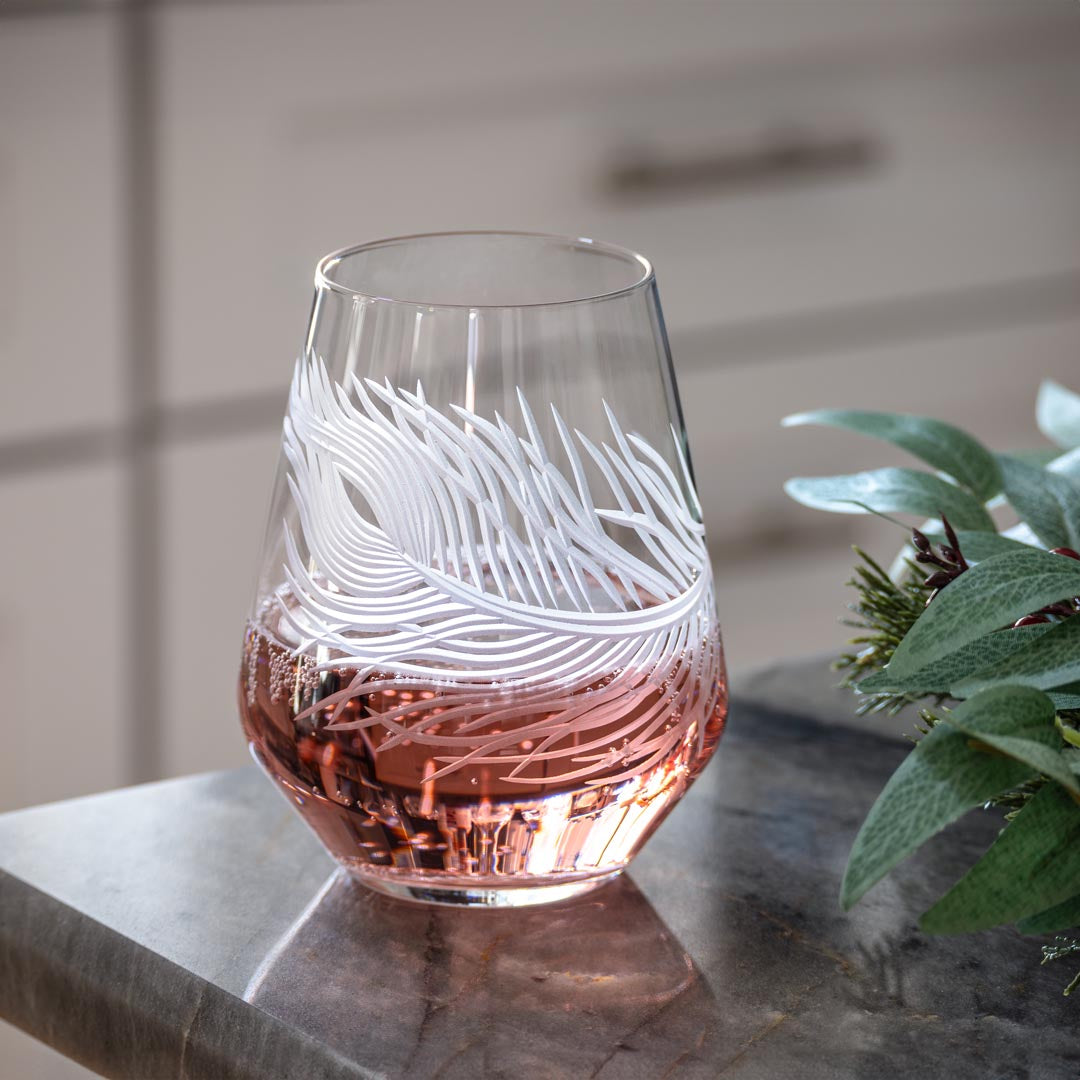 Peacock 18oz Stemless Wine Glasses Set of 2 - Elegant & Durable Glassware for Red Wine, White Wine, Cocktails - Perfect for Dinner Parties, Weddings, Gifts & Home Entertaining