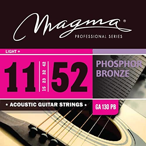 Magma Acoustic Guitar Strings Medium Light Gauge Phosphor Bronze Set .011 - .052 (GA130PB) - Perfect for Folk, Country & Fingerstyle Playing