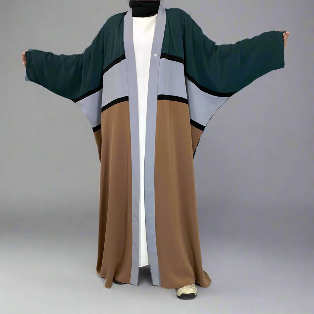 Elegant Modest Fashion Open Abaya Dress #251459 - Long Sleeve Muslim Prayer Dress for Women, Perfect for Mosque, Eid, and Special Occasions