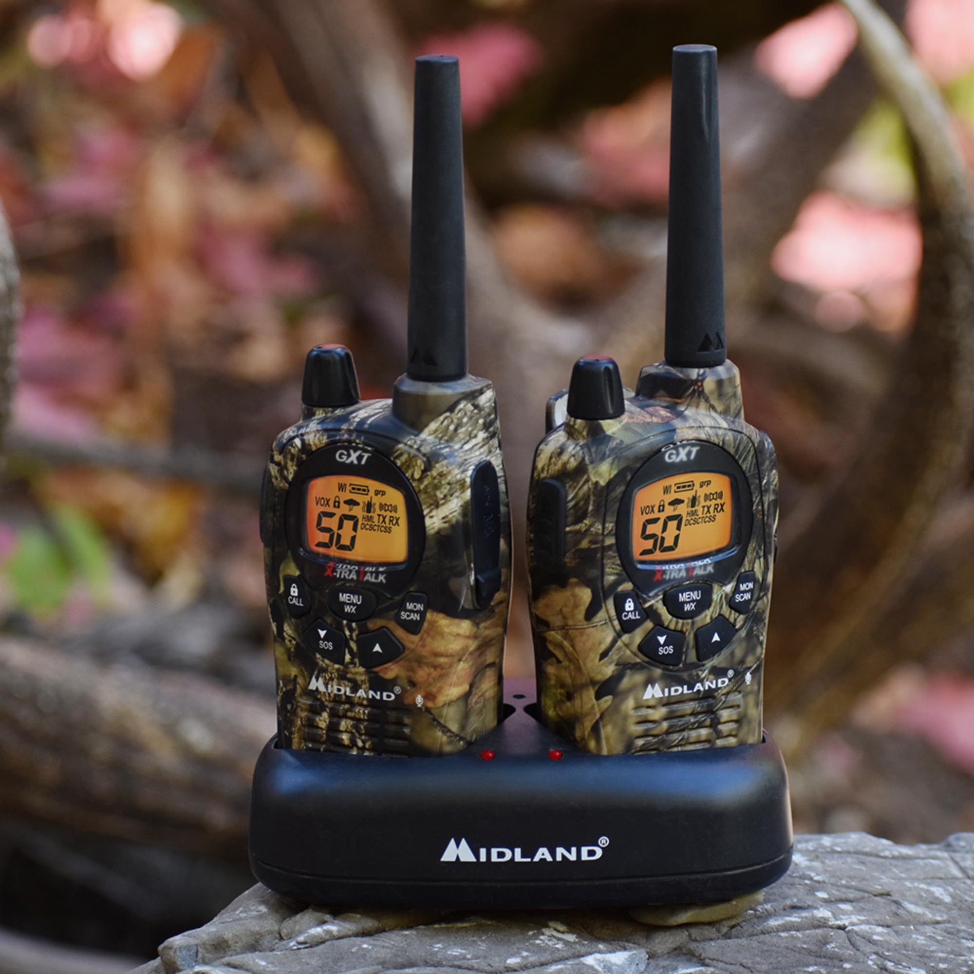 Midland GXT1050VP4 Long Range Walkie Talkies - 2 Pack GMRS Two-Way Radios with Rechargeable Batteries & 50 Channels (Mossy Oak Camo) - Ideal for Outdoor Adventures, Hunting, Hiking & Emergency Communication
