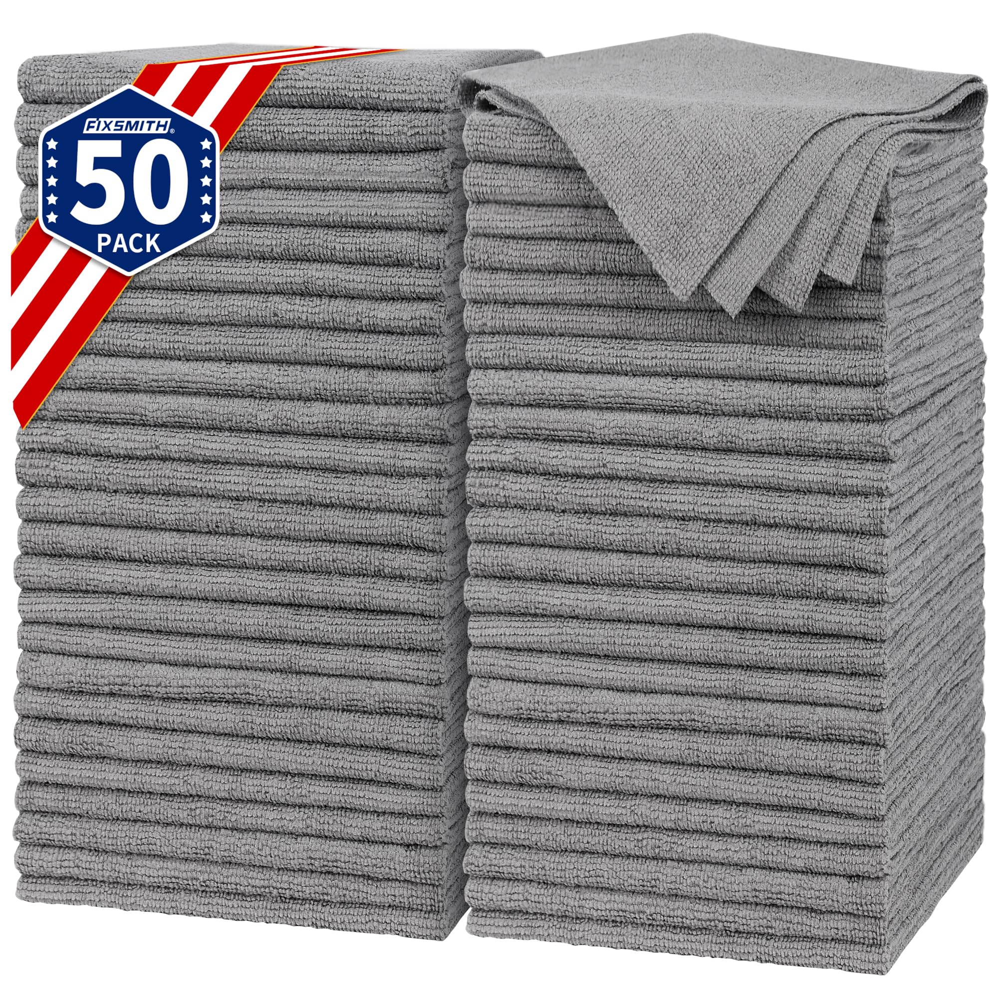 FIXSMITH 50-Pack Grey Microfiber Cleaning Cloths - 11.5