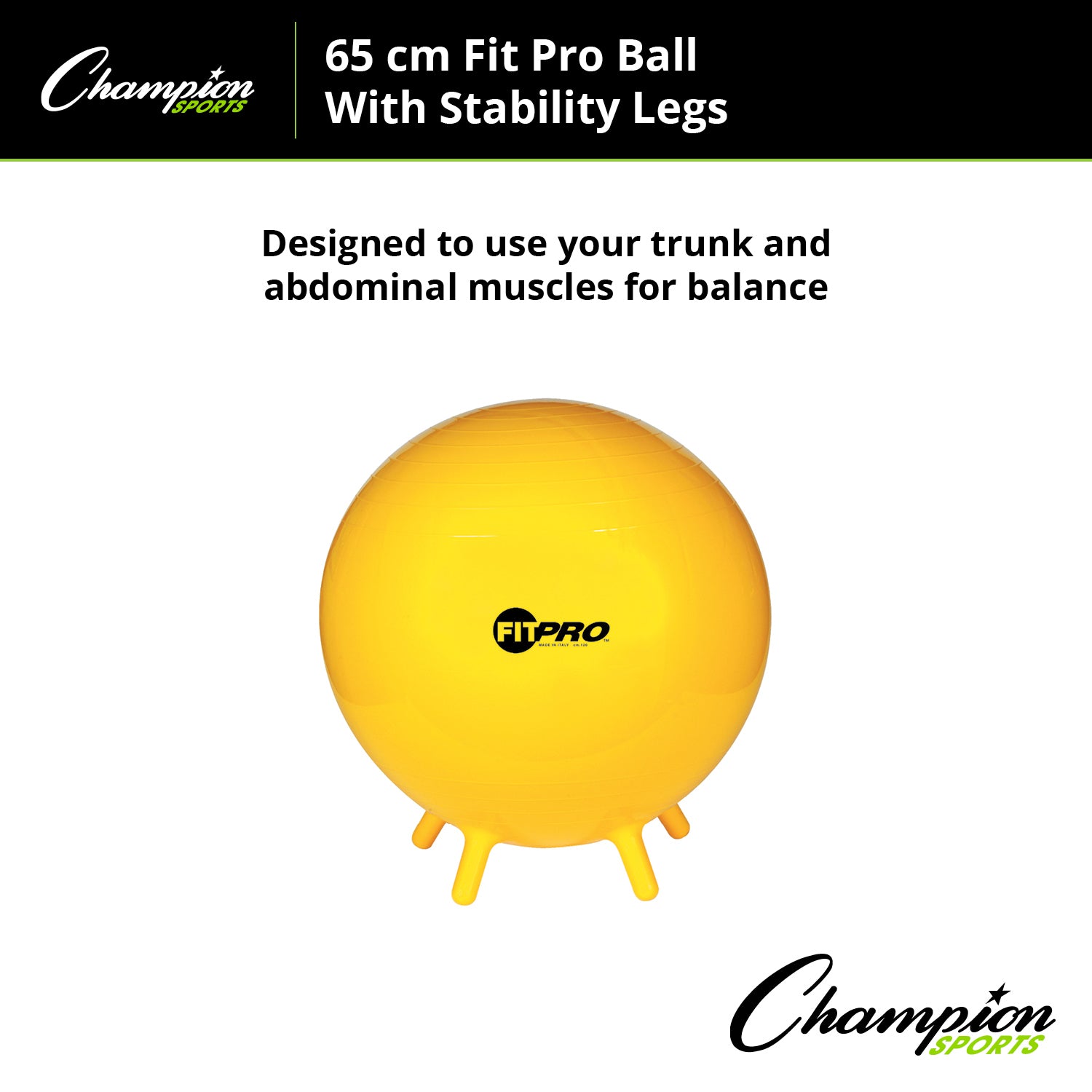 Champion Sports FitPro Exercise Ball with Stability Legs - 65cm Stability & Strength Trainer for Home Gym, Yoga, Pilates & Core Workouts