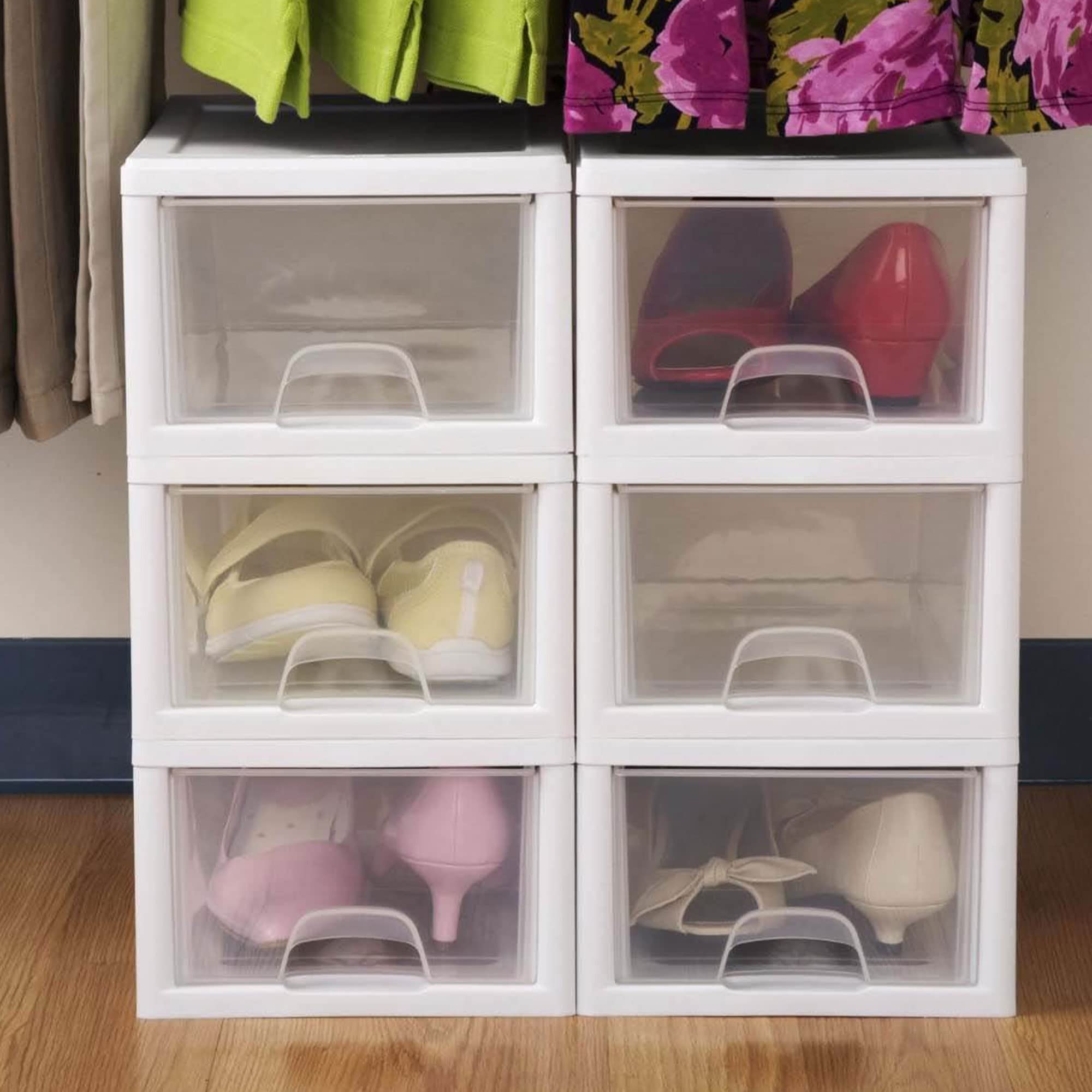 Sterilite 18-Pack Clear Stackable Drawers - 6 Quart White Frame Storage Organizer for Closet, Bedroom, Office & Craft Room Organization