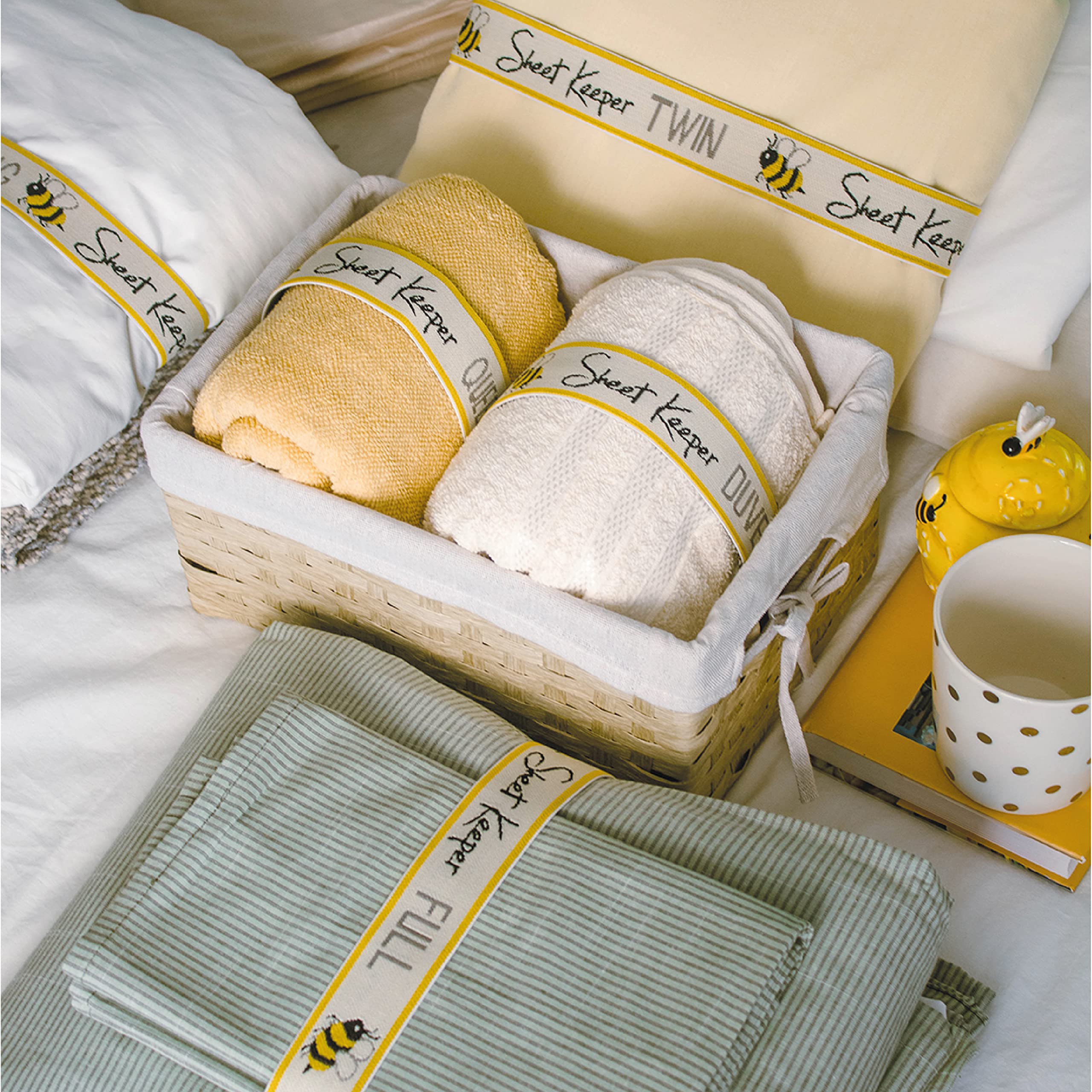 Premium USA-Made Sheet Keeper - Closet Organizer with Bed Sheet Bands & Linen Labels (2 Pack, King Size) - Perfect for Bedroom Storage & Linen Closet Organization
