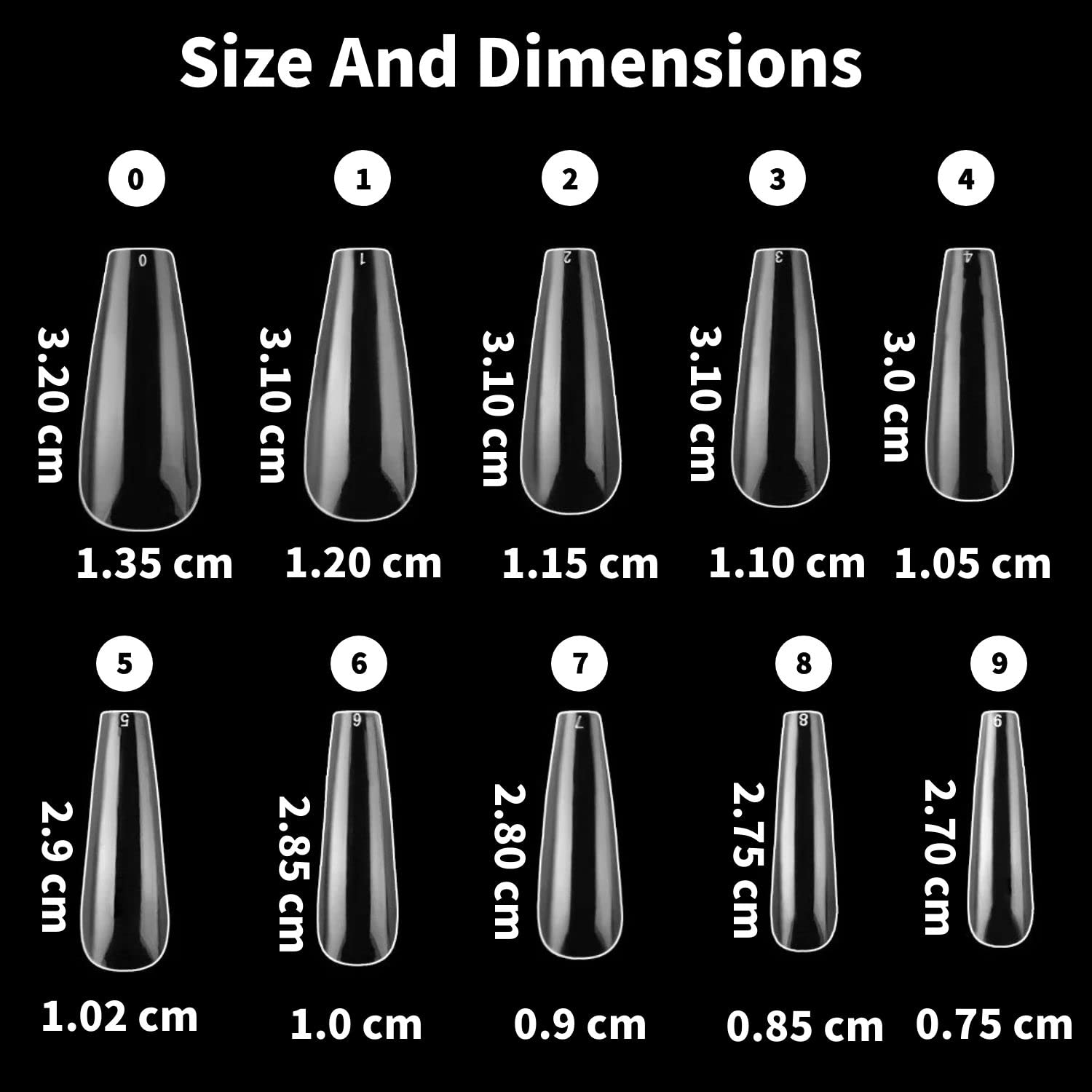 550-Piece Acrylic False Nails Kit - 10 Different Sizes Long Artificial Nails with Transparent Storage Box - Perfect for Nail Art, Salon, DIY Manicures & Special Occasions