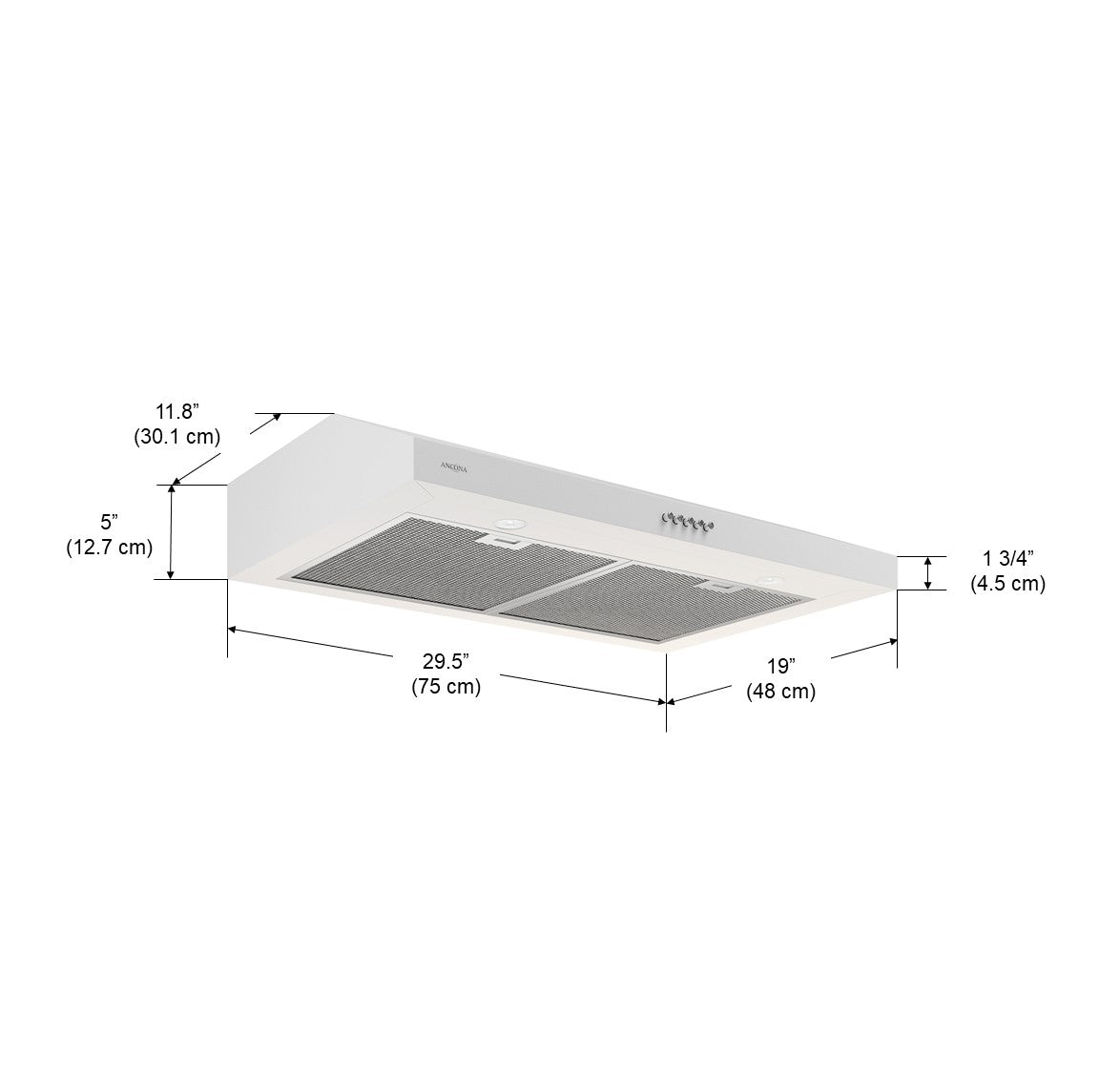 30 Inch Slim Under Cabinet Range Hood - 325 CFM Non-Vented White Kitchen Exhaust Fan for Smoke & Odor Removal - Perfect for Small Kitchens, Apartments, and Condos