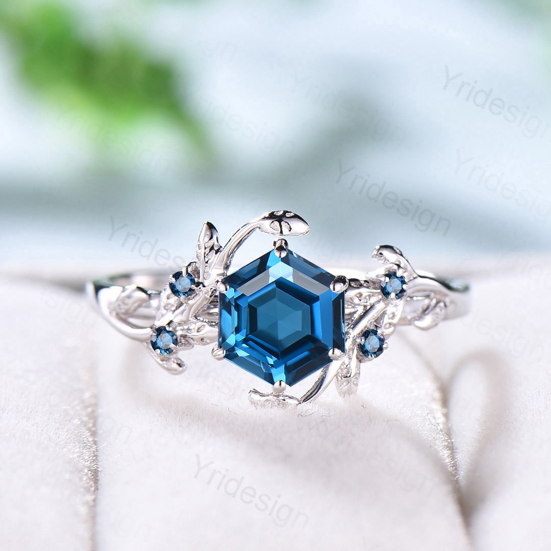 Vintage London Blue Topaz Engagement Ring - Elegant Twig & Leaf Cluster Design, Natural Inspired Branch Wedding Ring for Women | Perfect for Proposals, Anniversaries & Special Occasions