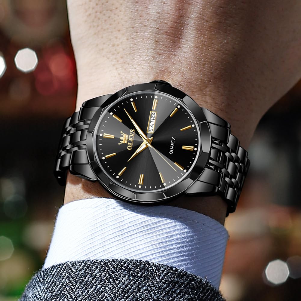 OLEVS Men's Analog Quartz Dress Watch - Stainless Steel Business & Casual Luxury Watch with Day Date, Luminous Hands & Waterproof - Perfect for Office, Formal Events & Everyday Wear