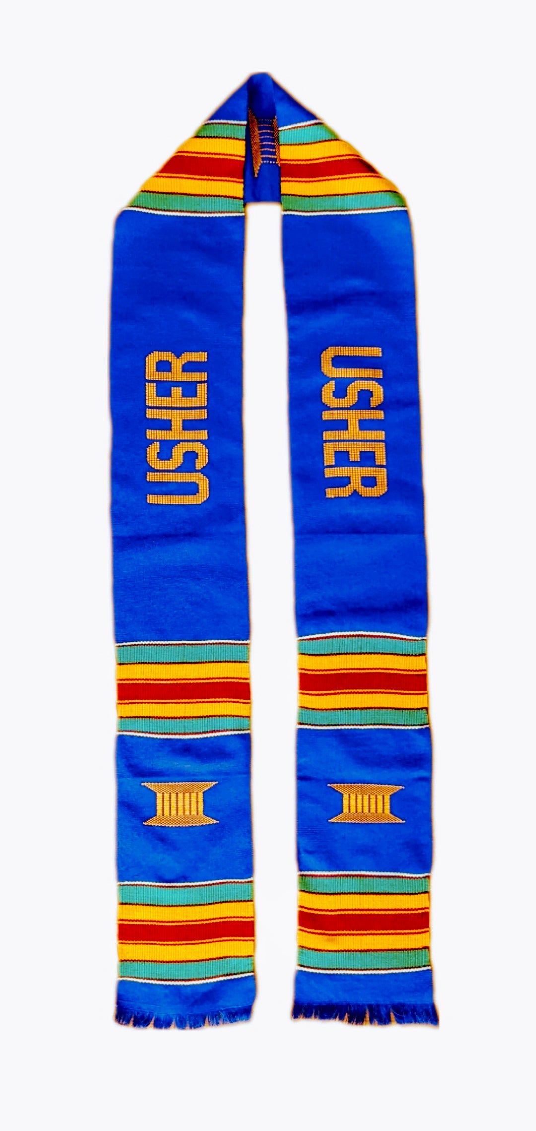 Blue Usher Kente Cloth Stole Sash DP1550DF - African Print Graduation Ceremony Accessory for Weddings & Special Events
