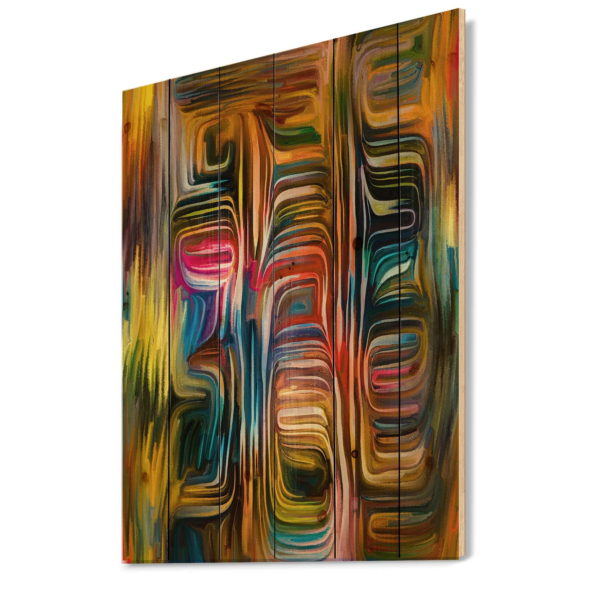 DesignQ Colour Fusion II Modern Wood Wall Art - Large Abstract Multi-Color Pine Wood Wall Panels for Living Room, Bedroom & Office Decor | Contemporary Home Wall Decor
