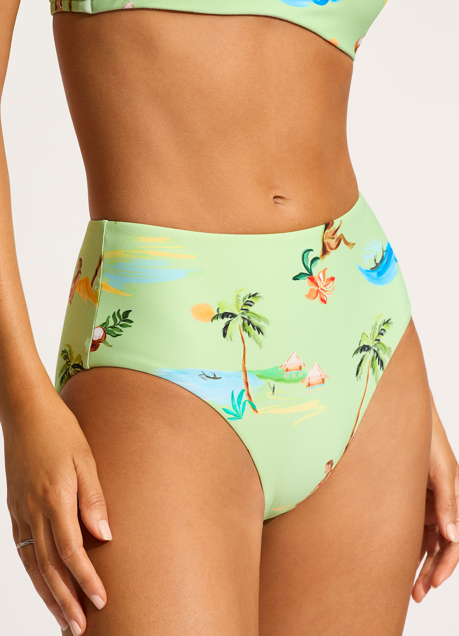 Isla Palm High Waisted Bikini Bottom - Sage Green Swimwear for Women | Perfect for Beach Vacation & Pool Party