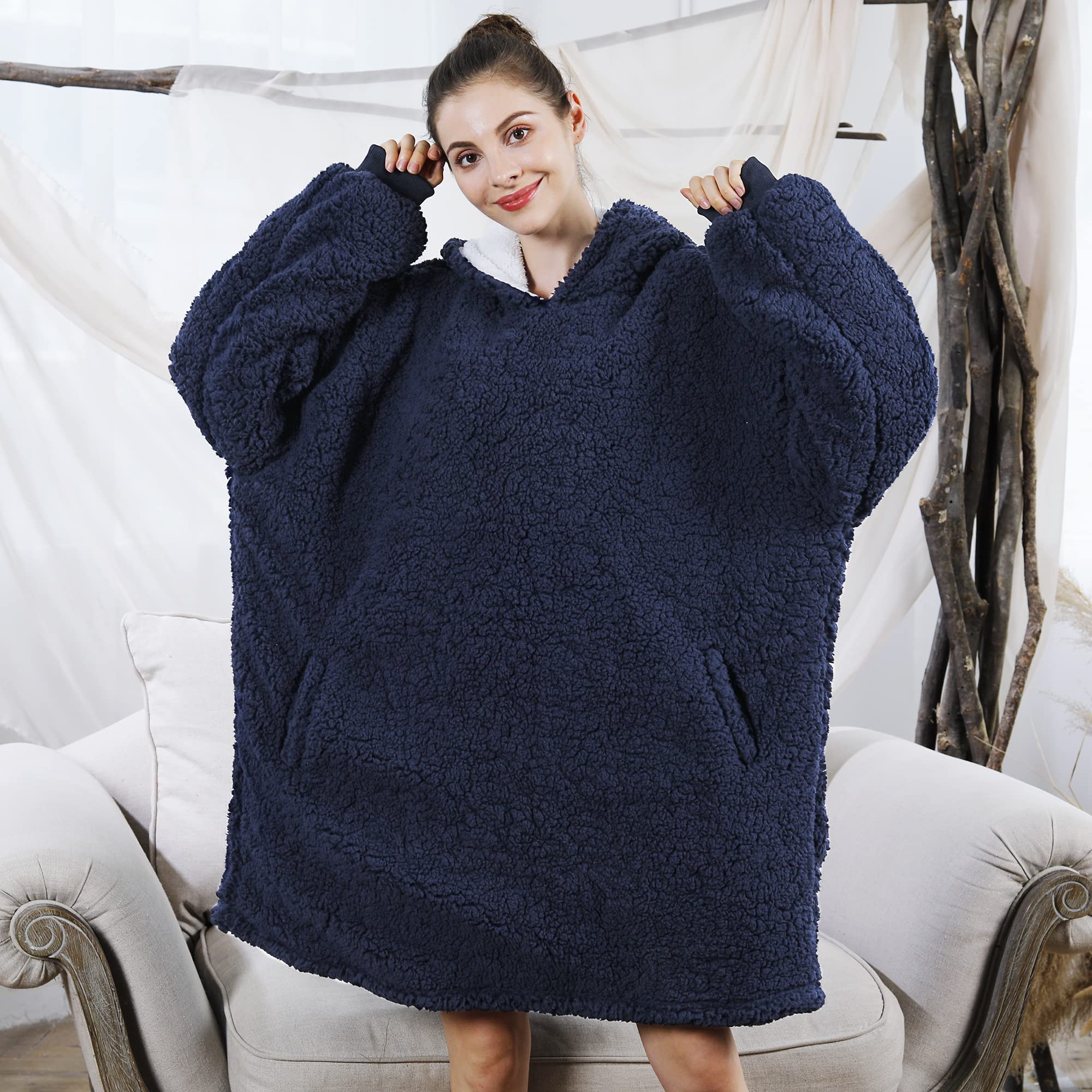Cozy AmyHomie Sherpa Hooded Blanket Sweatshirt - Oversized Fleece Wearable Blanket for Women, Men & Kids | Perfect for Lounging, Camping & Cold Weather Comfort