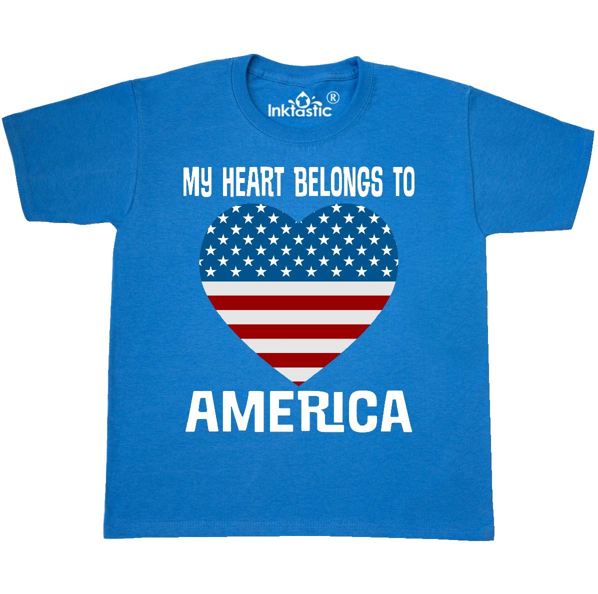 Inktastic USA Patriotic My Heart Belongs to America Youth T-Shirt - American Flag Graphic Tee for Kids & Teens - Perfect for 4th of July, Memorial Day & Patriotic Events