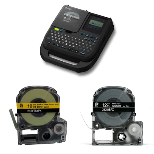 LABELWORKS Dad's Garage Labeling Bundle - LW-PX350 Industrial Label Maker Kit with 218VTBYPX Black on Yellow Vinyl Tape & 212WBPX PET Tape - Durable Labeling Solution for Workshop, Warehouse & Home Organization