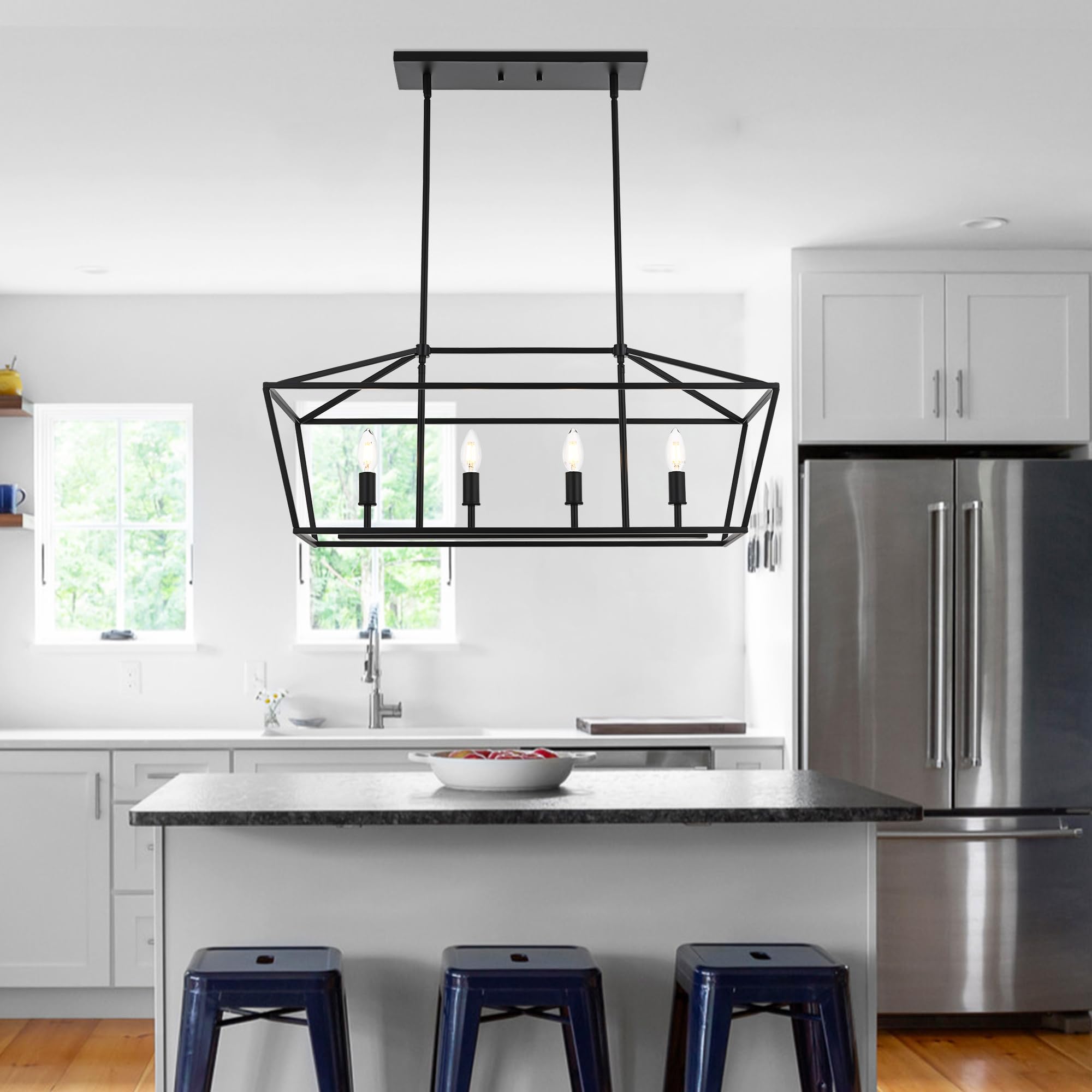 4-Light Modern Black Chandelier - Hanging Ceiling Light Fixture for Dining Room, Bedroom & Kitchen Island - Elegant Pendant Lighting for Home Decor