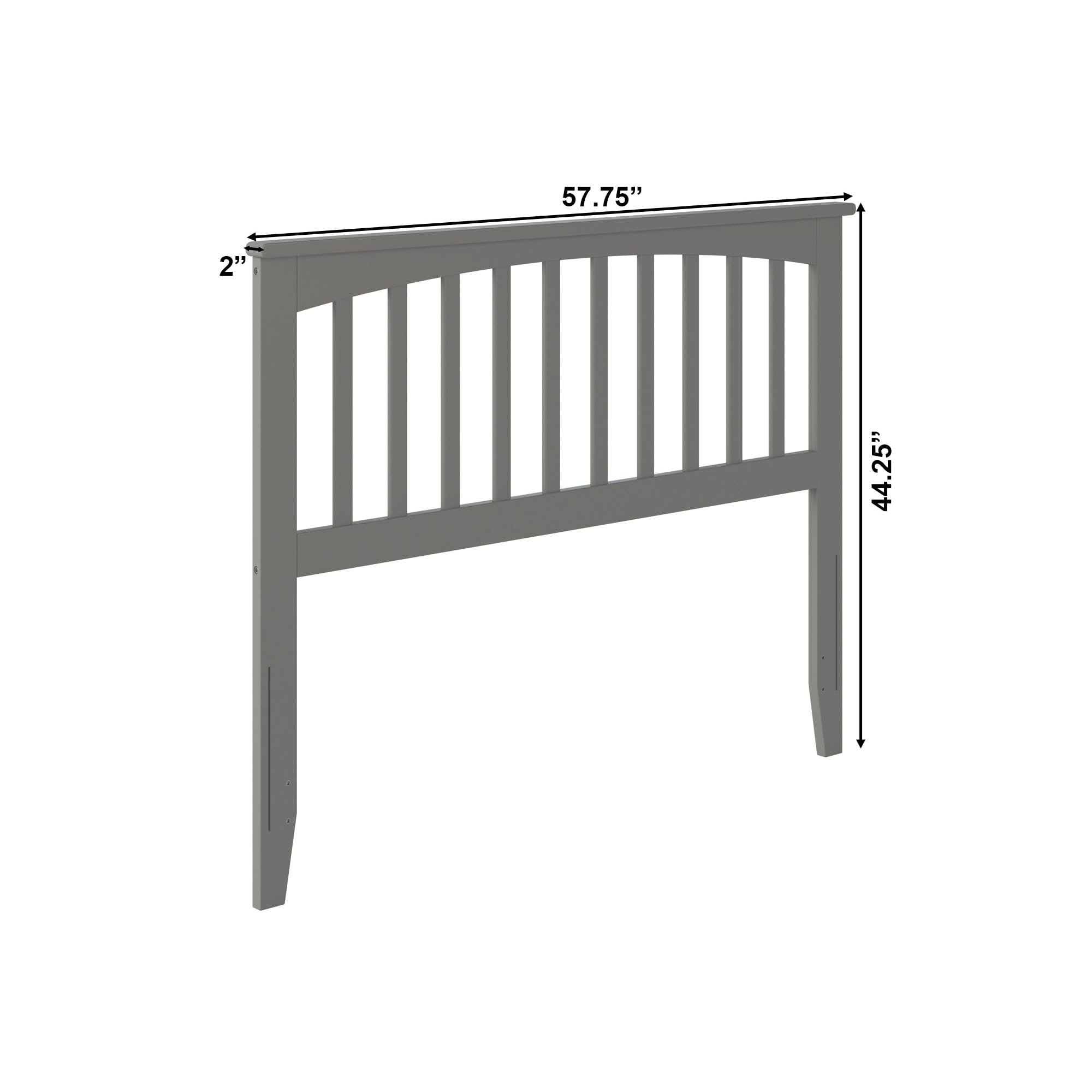 AFI Mission Full Solid Wood Headboard with USB Charging Ports - Grey Queen/King Size - Modern Bedroom Furniture for Home & Hotel Use