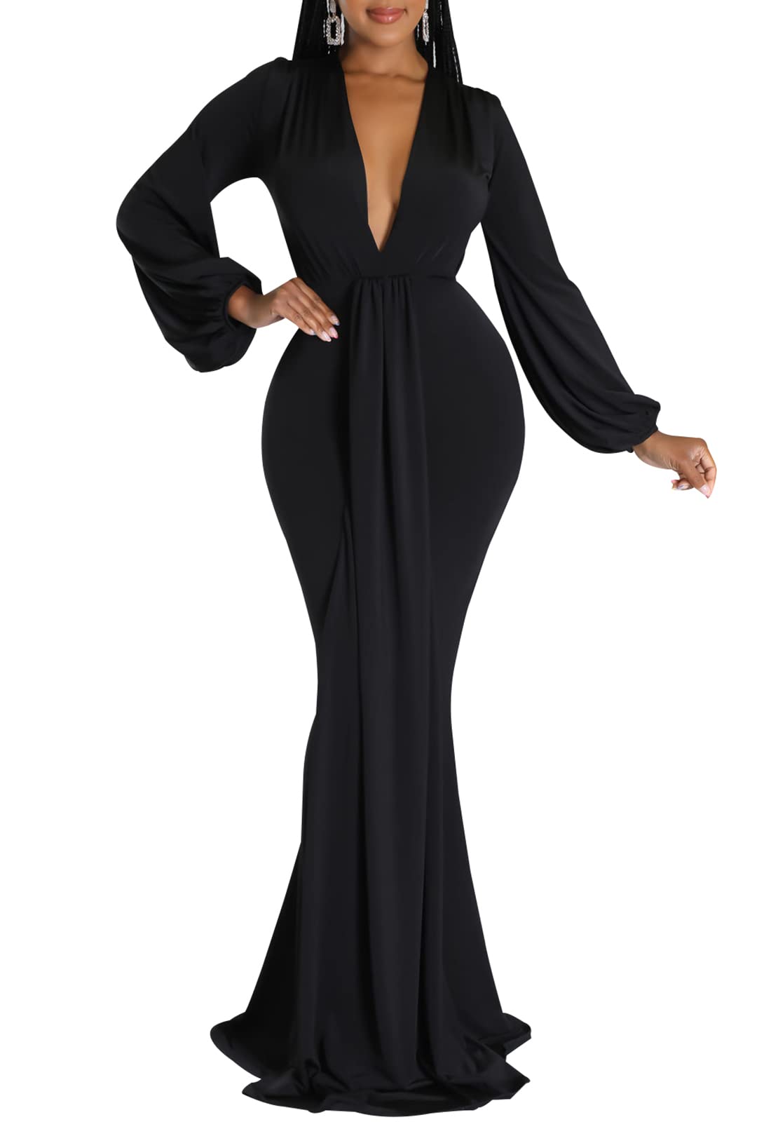 Sexy Floral Maxi Dress for Women - Deep V-Neck Long Sleeve Summer Party Dress - Perfect for Beach Vacations, Date Nights & Cocktail Parties