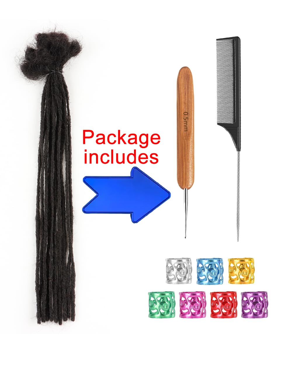 100% Human Hair Dreadlock Extensions - 0.2cm Width 10 Inch 100 Strands Handmade Loc Extensions for Men, Women & Kids - Permanent Dreads with Needle & Comb - Perfect for Protective Styles, Natural Hair Growth & Bold Fashion Looks