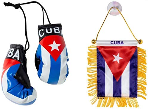 Artisan Owl Cuba Double-Sided Window Hanging Flag with Suction Cups & Mini Boxing Gloves - Patriotic Home Decor for Cuban-American Families, Sports Fans & Cultural Celebrations