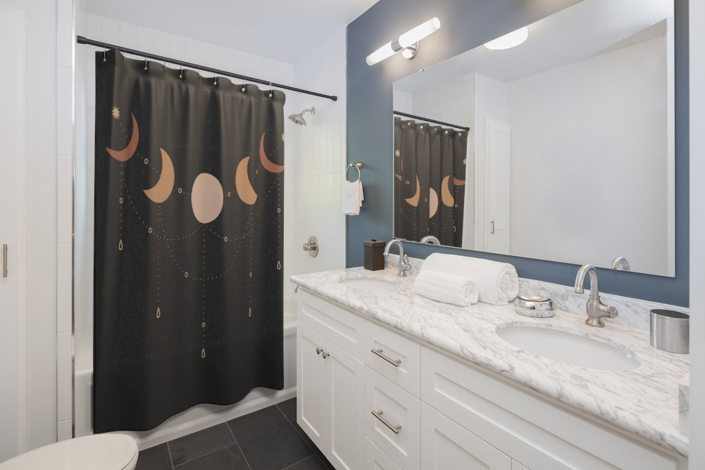 Black Moon Phases Shower Curtain - Waterproof Bathroom Decor for Modern & Boho Homes - Perfect for Showers, Bathtubs & Spa Retreats