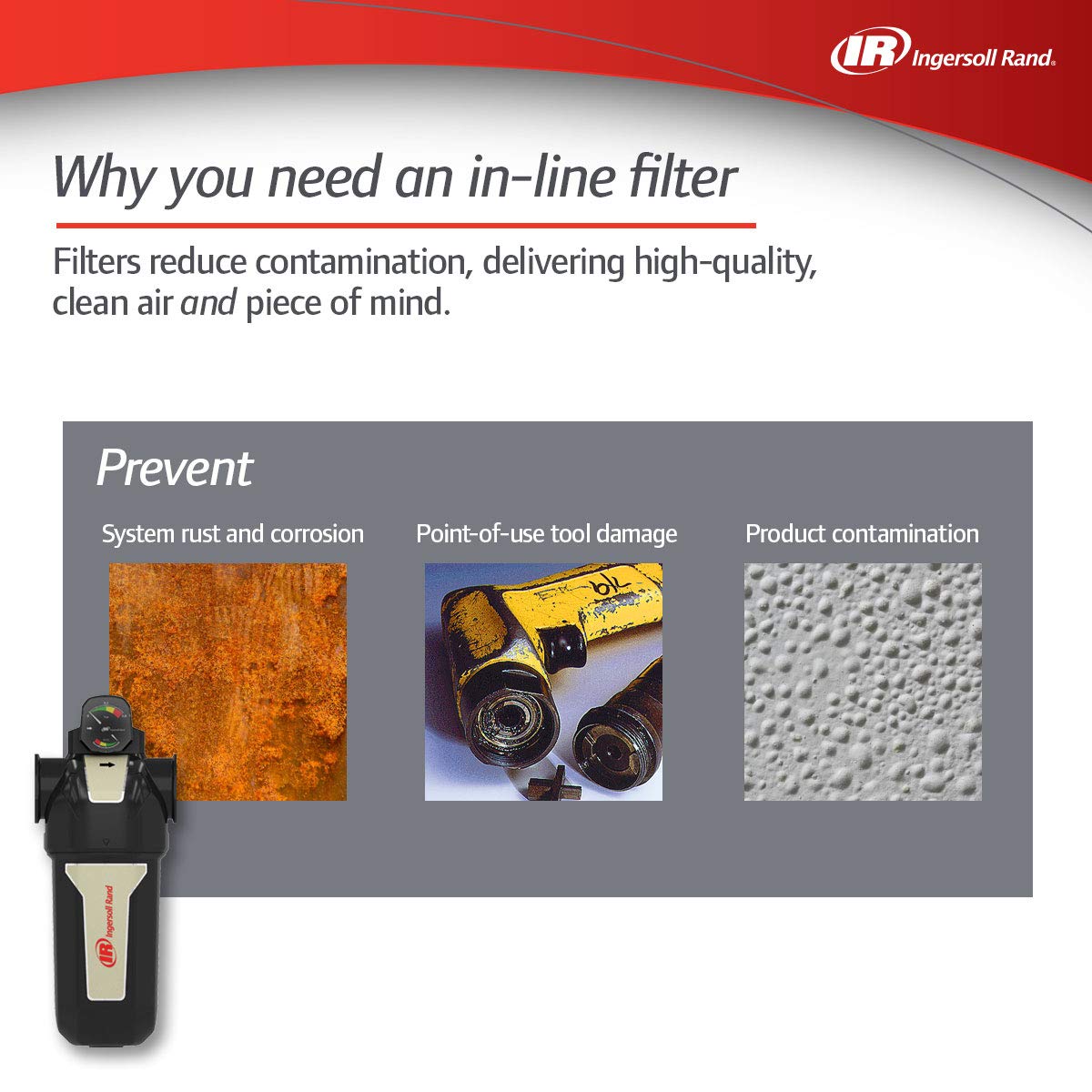 Ingersoll-Rand FA190IH 1 Inch Inline Compressed Air Filter - 110 SCFM Flow Rate for Industrial Pneumatic Systems | Perfect for Air Tools, Spray Painting & HVAC Applications