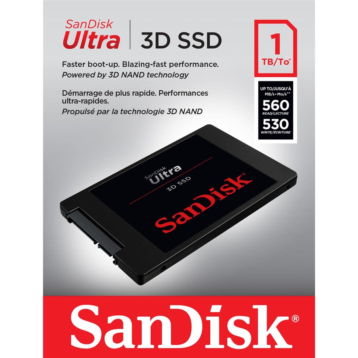 SanDisk Ultra 3D SSD 1TB Internal Solid State Drive - 560MB/s Read, 530MB/s Write Speed - High Performance Storage for Gaming, Laptop & PC Upgrade - Fast Boot & Load Times for Gamers, Professionals & Content Creators (Black)