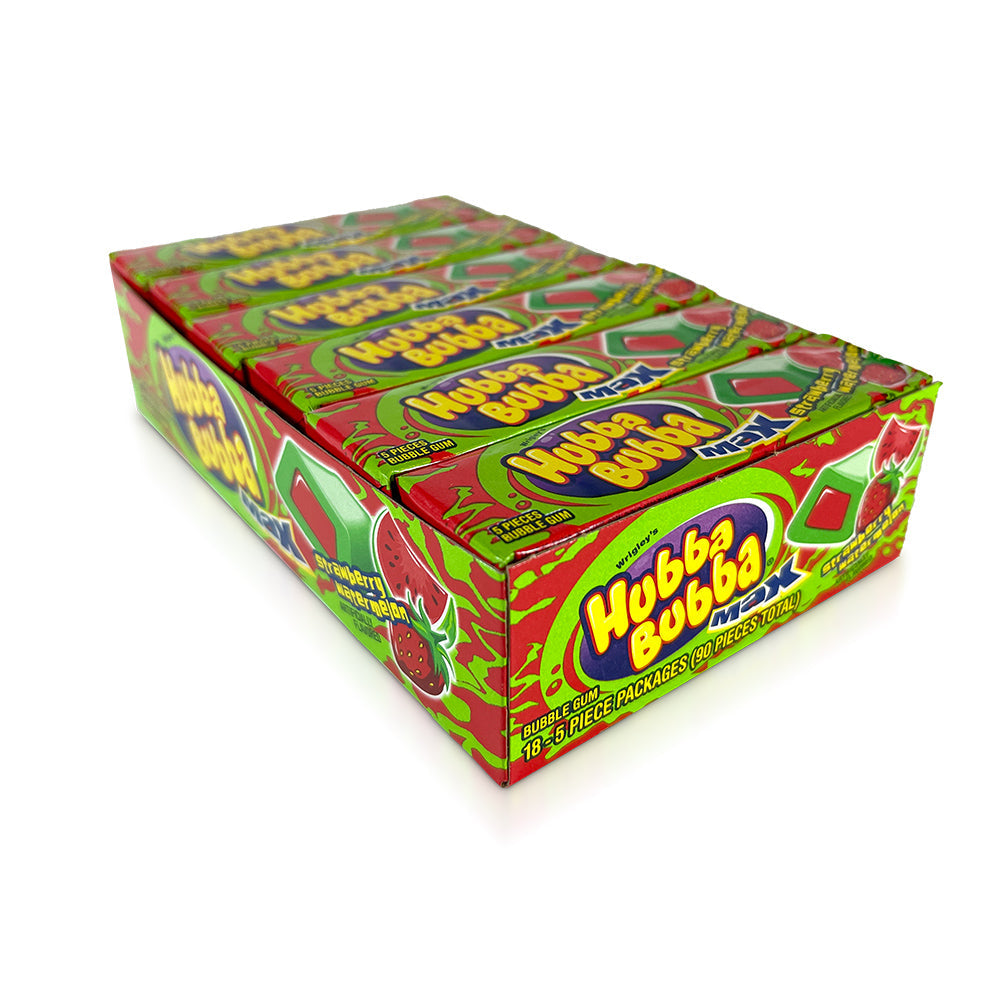 Hubba Bubba Max Strawberry Watermelon Bubble Gum - 18 Count Box | Chewing Gum for Kids, Parties, and Fresh Breath On-the-Go