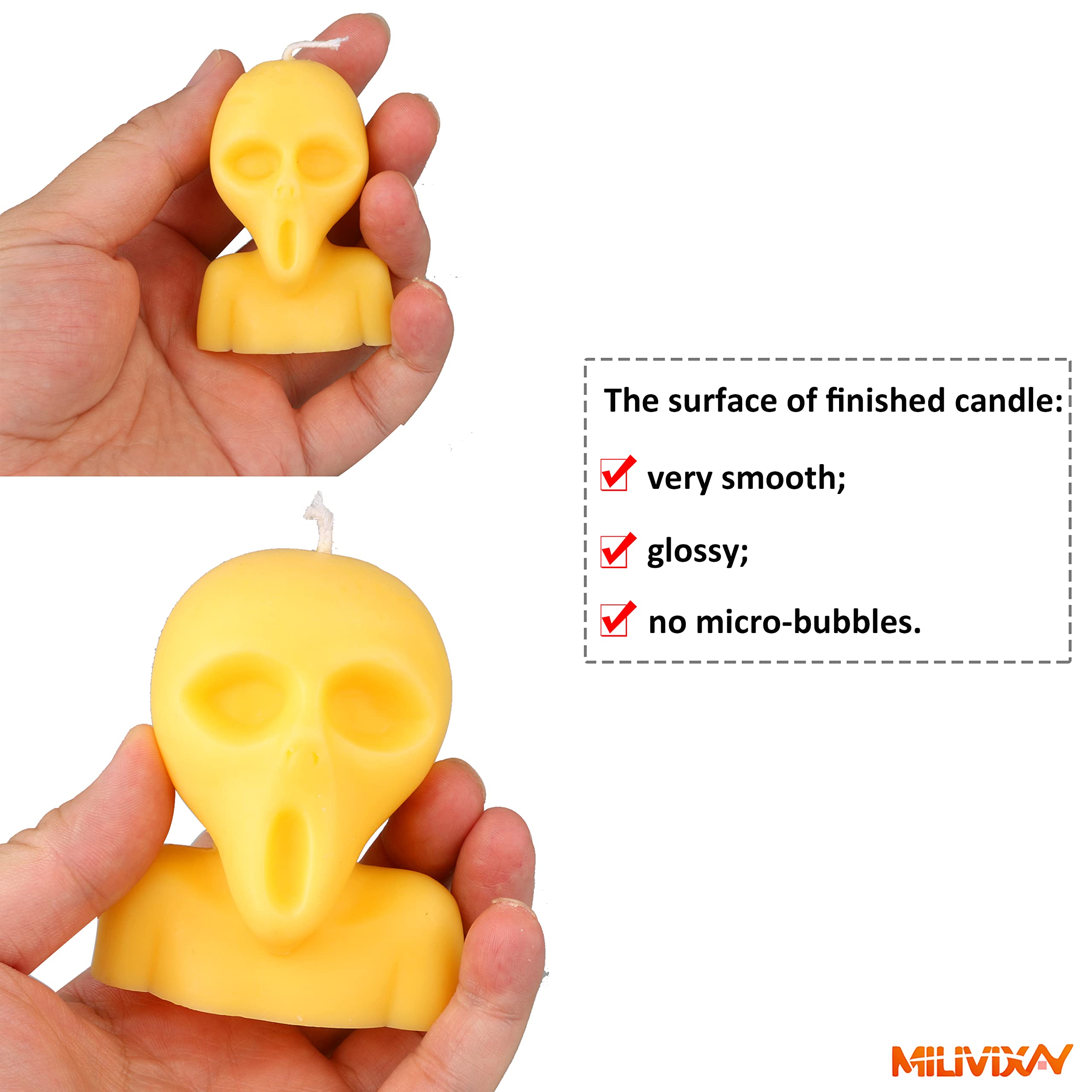 2PCS Large Skull Silicone Molds for Candle Making & Epoxy Resin Casting - DIY Home Decor, Halloween Crafts, and Unique Art Projects