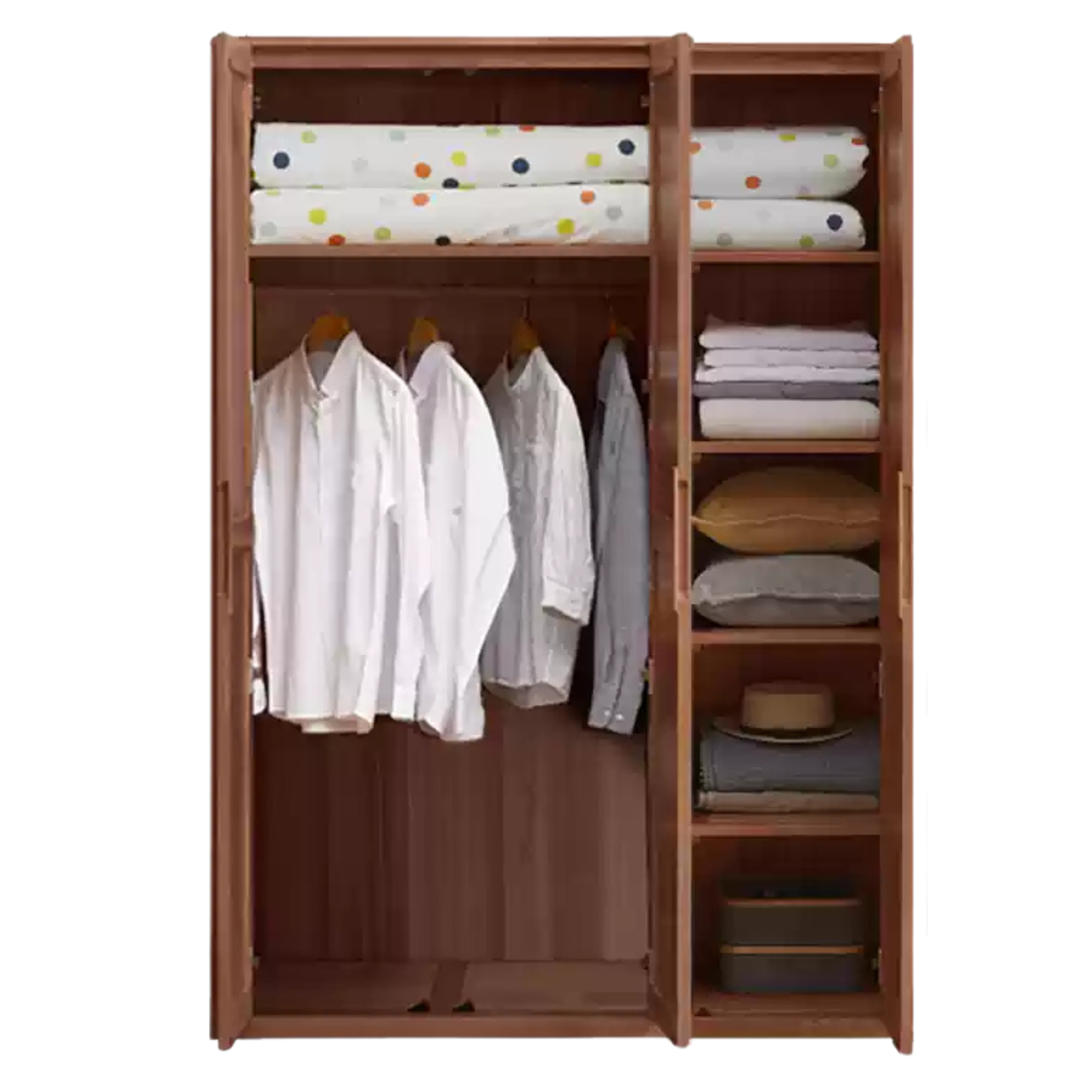 46.4x19.6x78.7 inch / 118x50x200cm / Rich Dark Walnut color / three-door stacking model