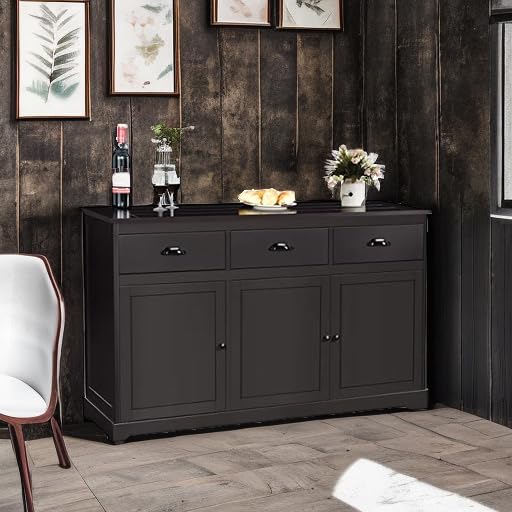 Giantex Sideboard Buffet Server - 2 Cabinets & 3 Drawers Storage Cabinet with Adjustable Shelves, Brown - Perfect for Kitchen, Dining Room & Entryway Organization