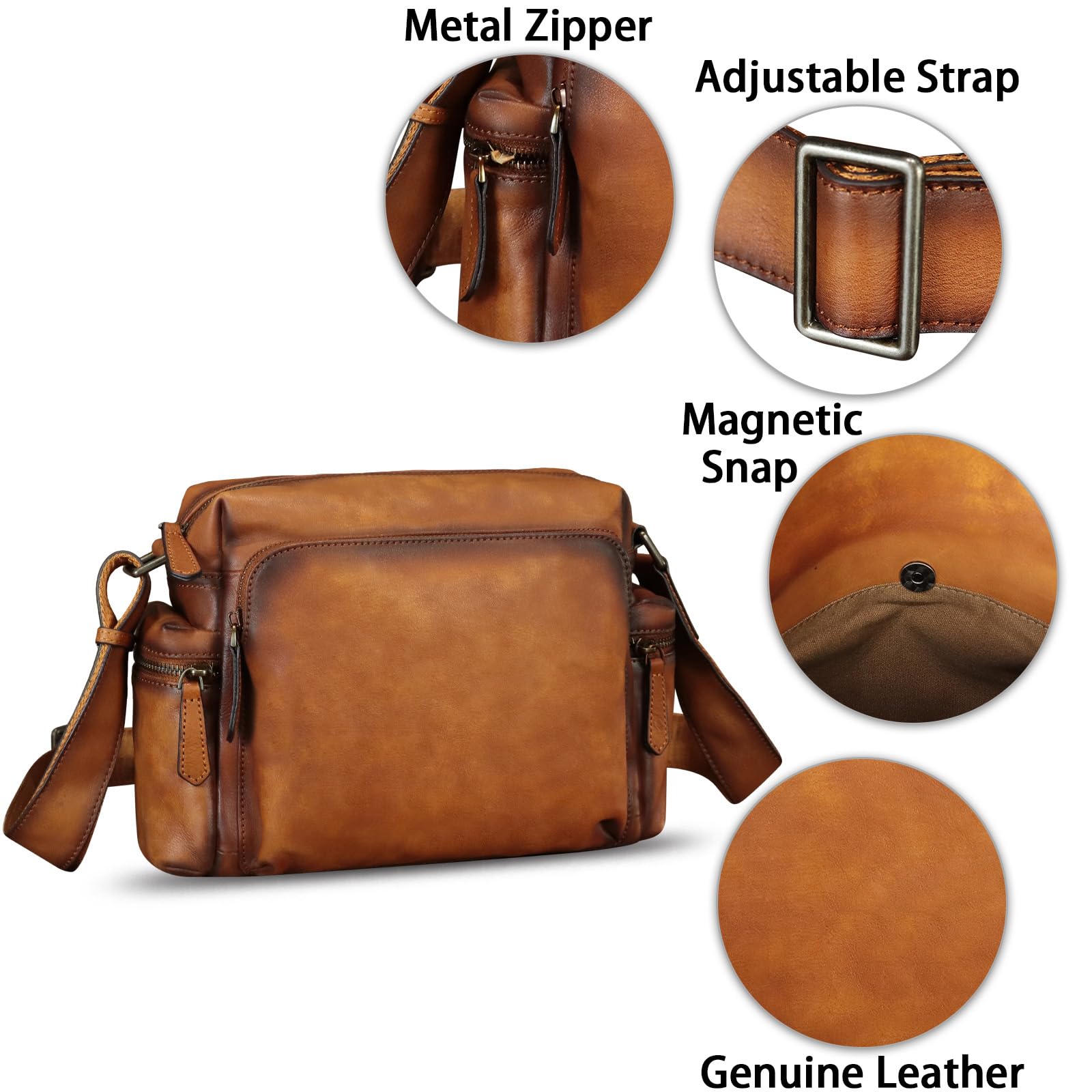 Genuine Leather Messenger Bag for Men - Stylish Crossbody Shoulder Bag & Briefcase Satchel with Adjustable Strap - Perfect for Work, Travel & Daily Commute