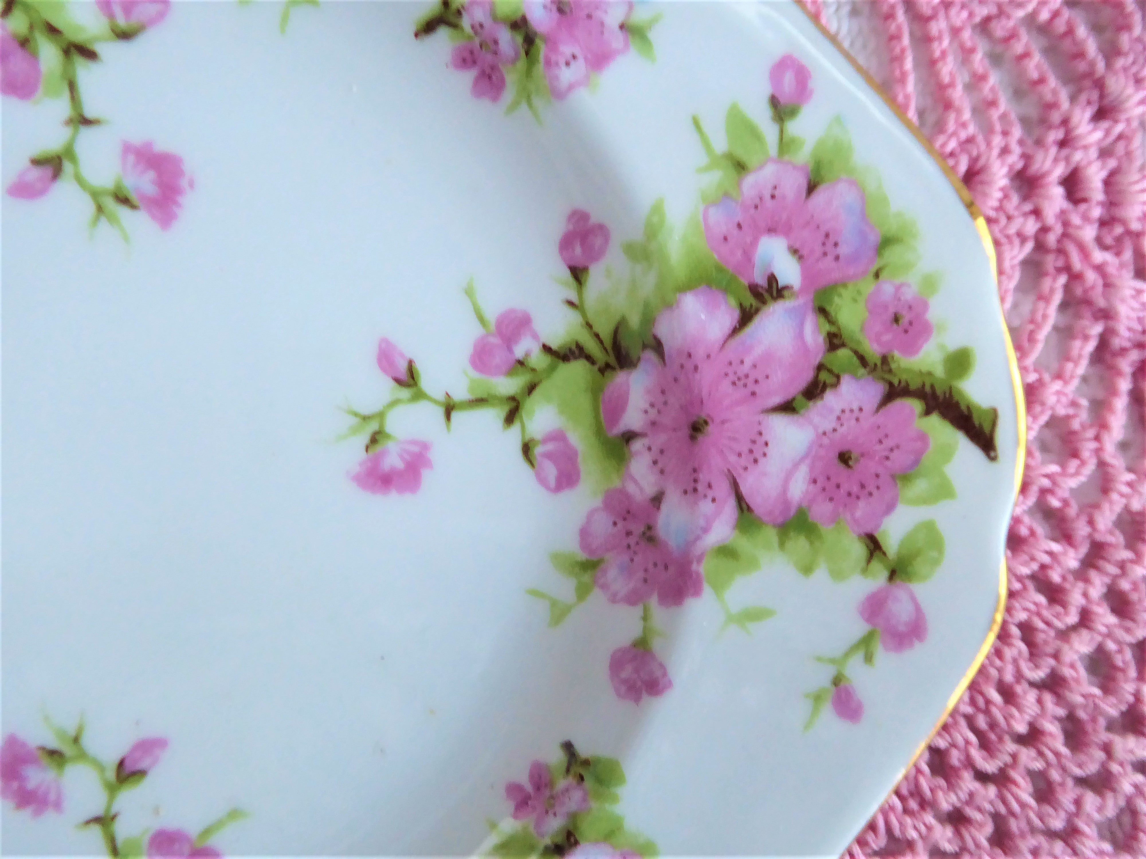 English Bone China 6 Inch Square Side Plates - Chelsea Pink Peach Blossoms Design, Set of 2 | Elegant Dinnerware for Tea Parties, Bridal Showers & Fine Dining